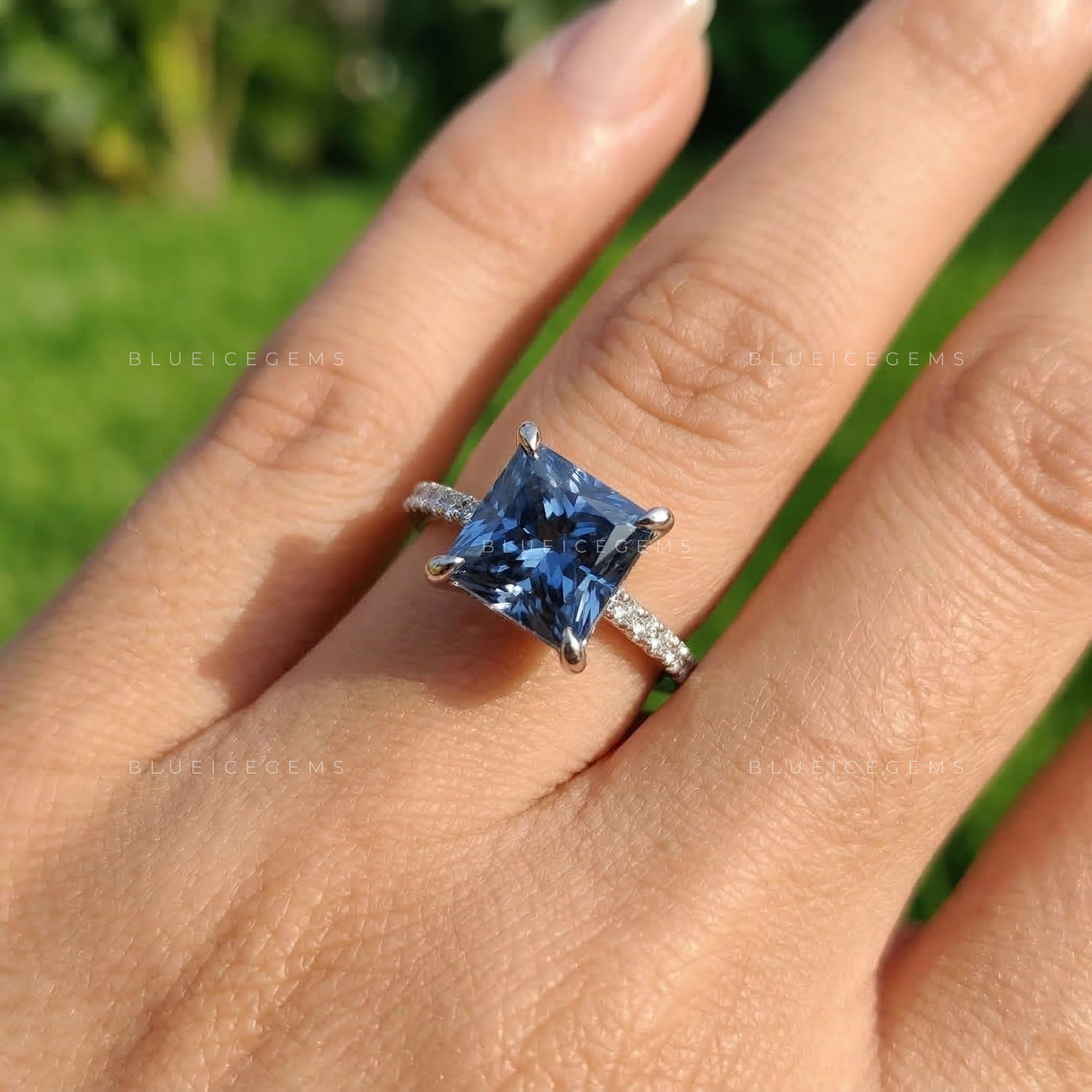 Cobalt Spark Princess Cut Solitaire Ring