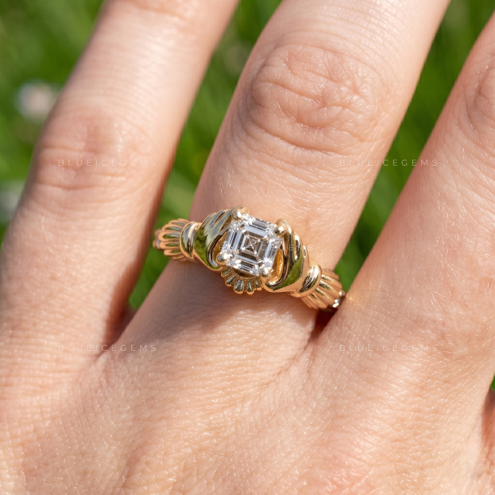 Traditional Love Claddagh Heart Promise Ring Unique Asscher Cut Alternative Engagement Gift Band