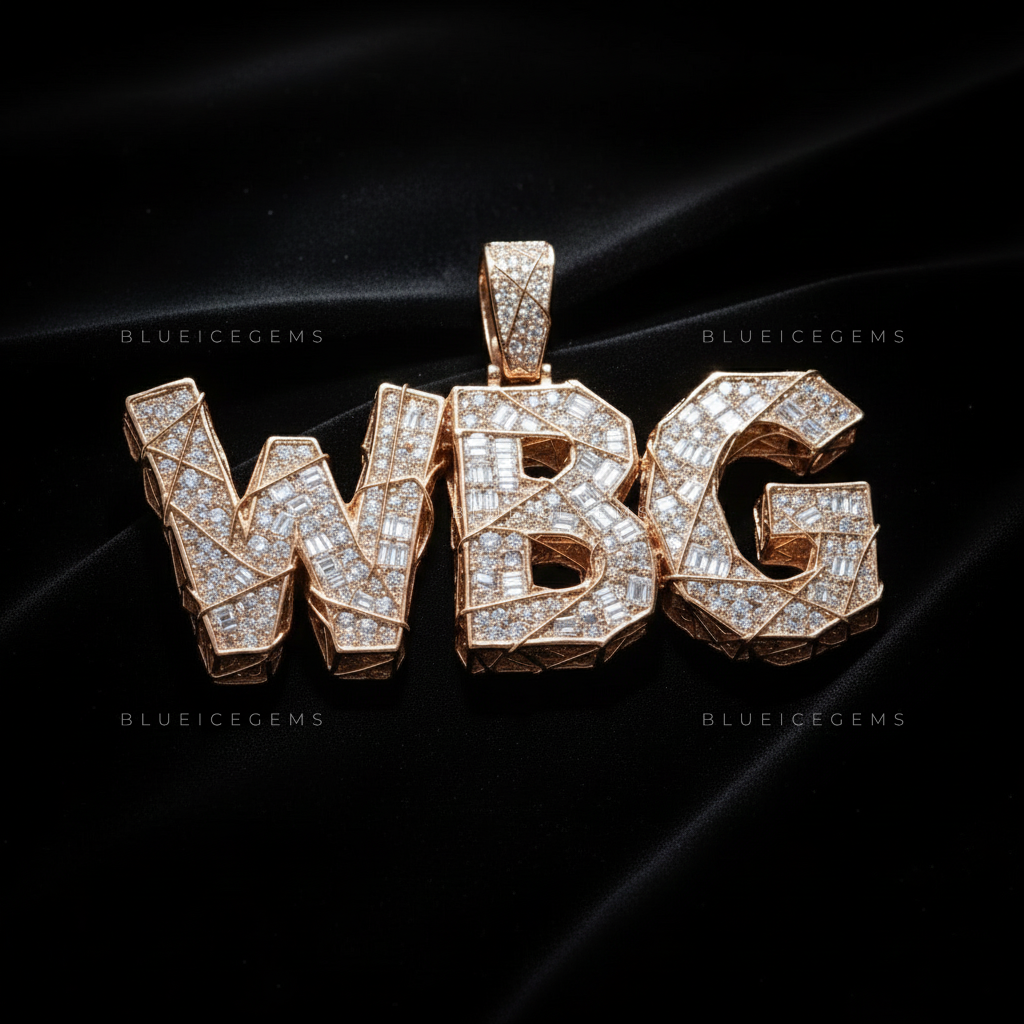 "WBG" Custom Cracked-Effect Iced-Out Pendant