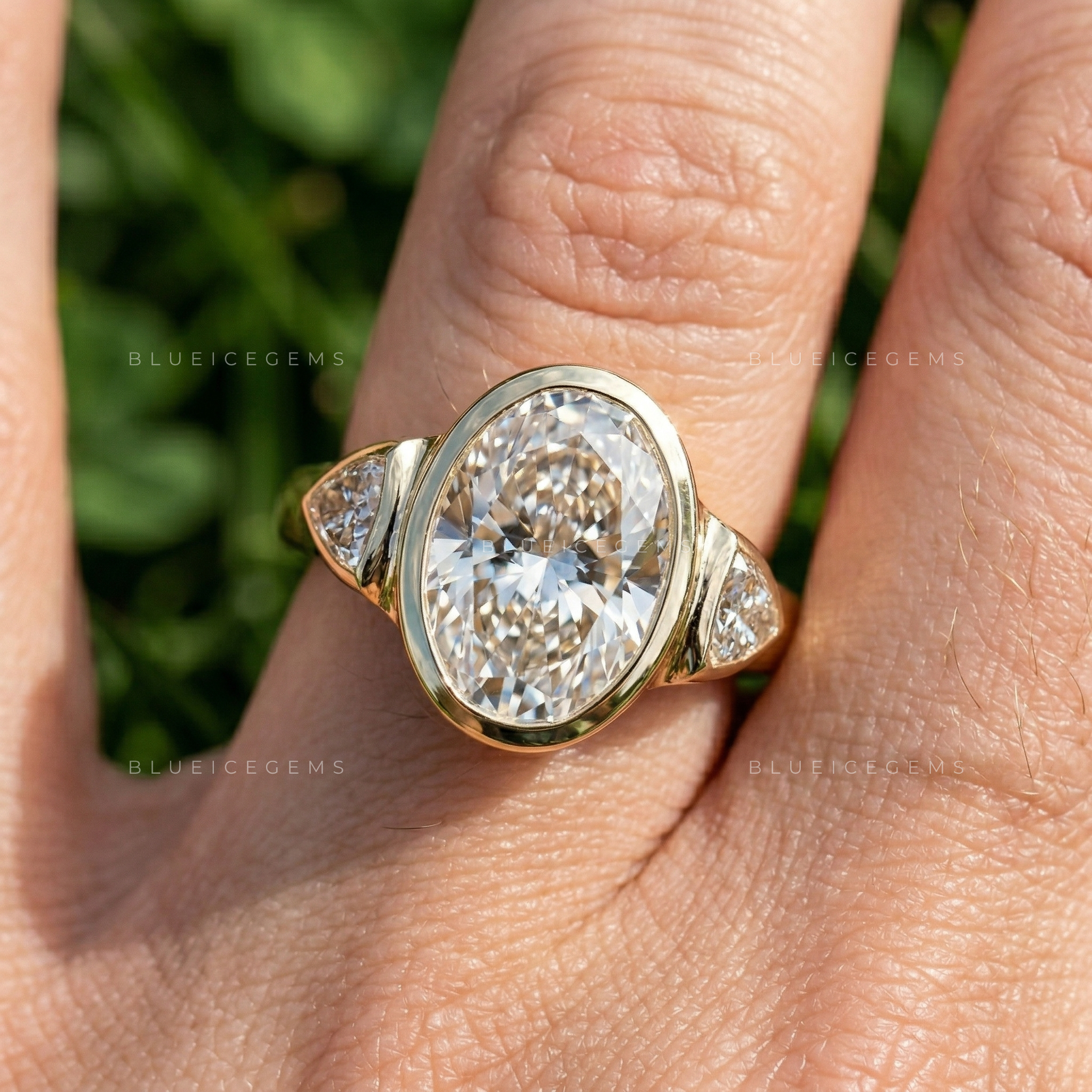 Modern Elegance Oval and Trillion Cut Trilogy Engagement Ring