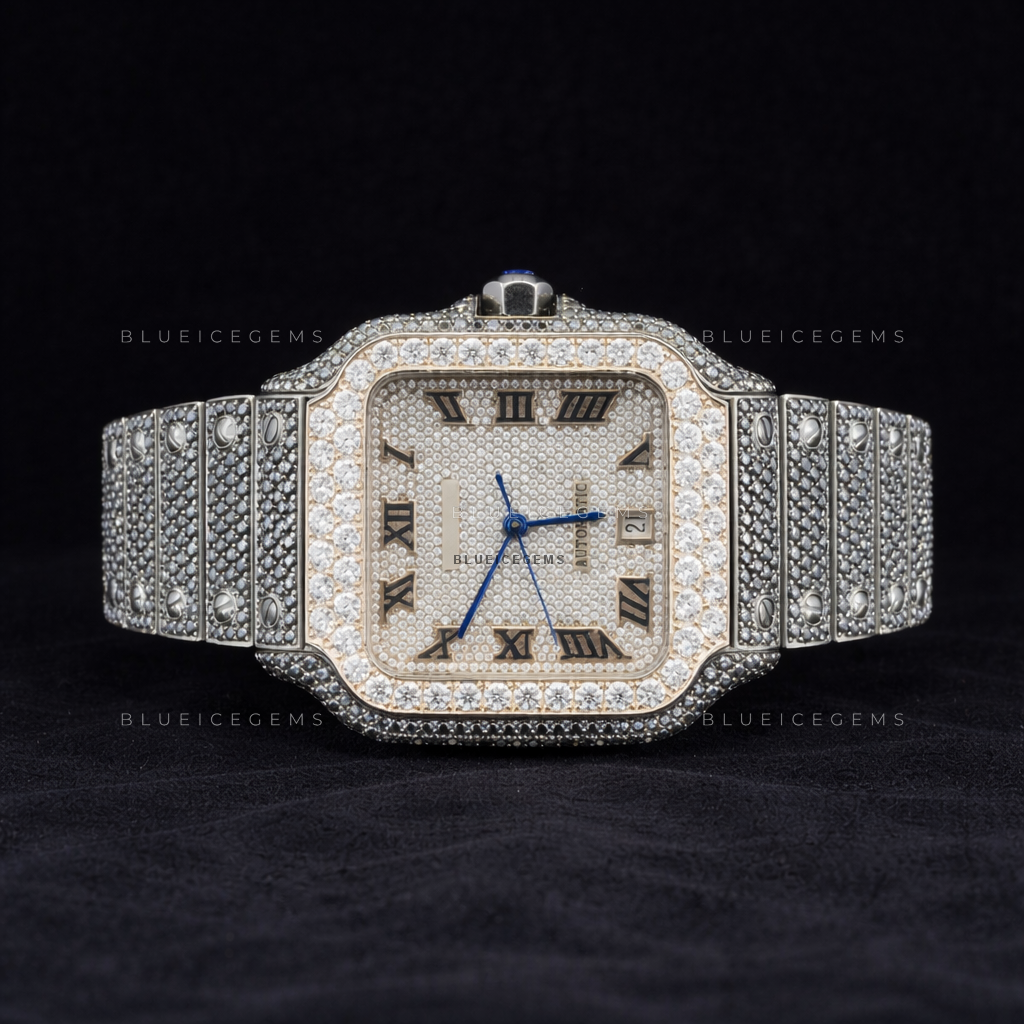 Noble Glimmer: Two-Tone Iced-Out Custom Roman Watch