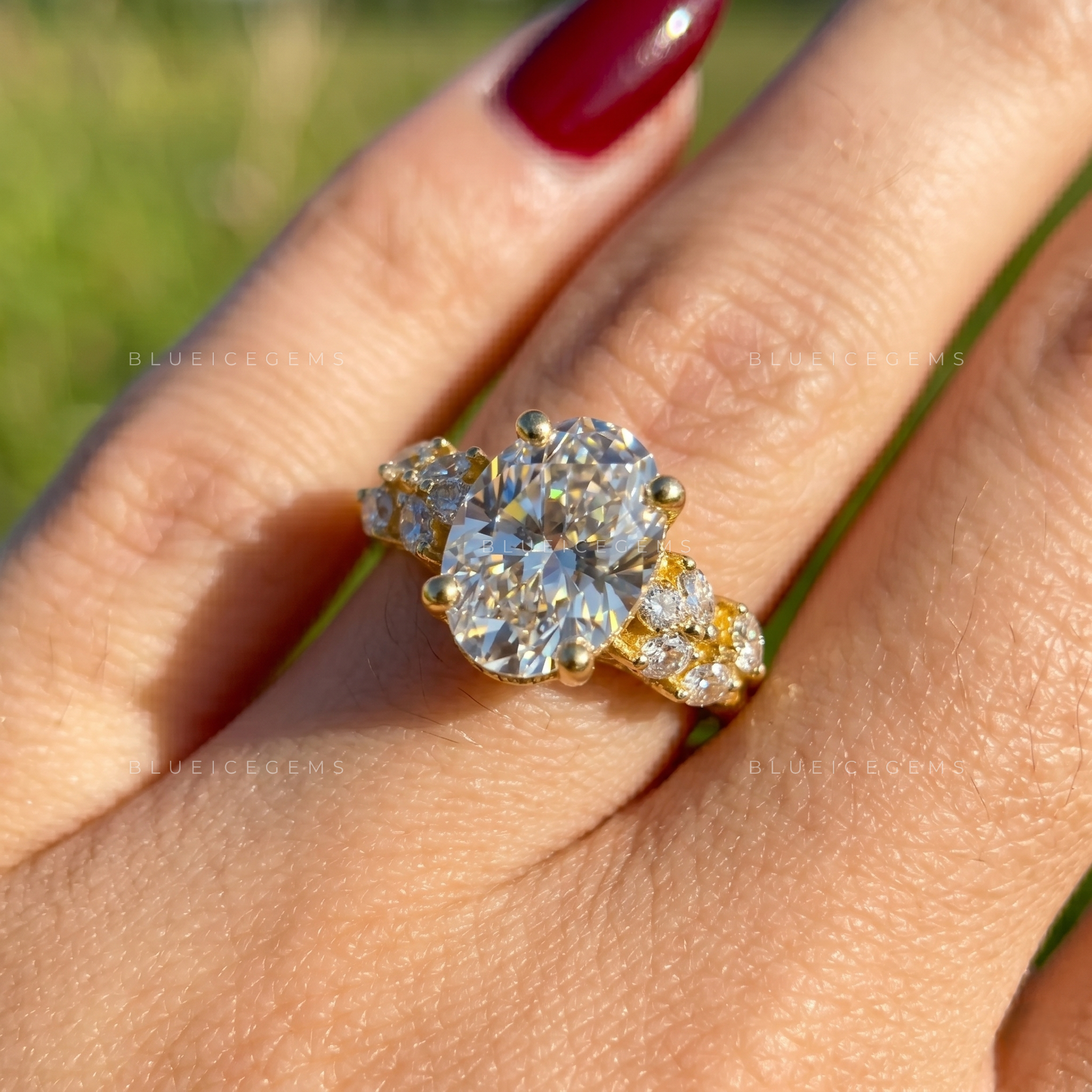 Lyra Oval Cut Marquise Accent Solitaire Engagement Ring