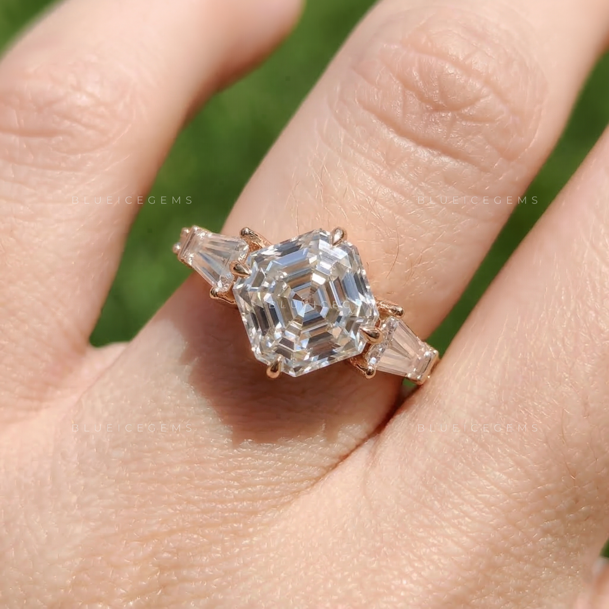 Luminous Octavia Cut Tapered Baguette Hidden Halo Ring