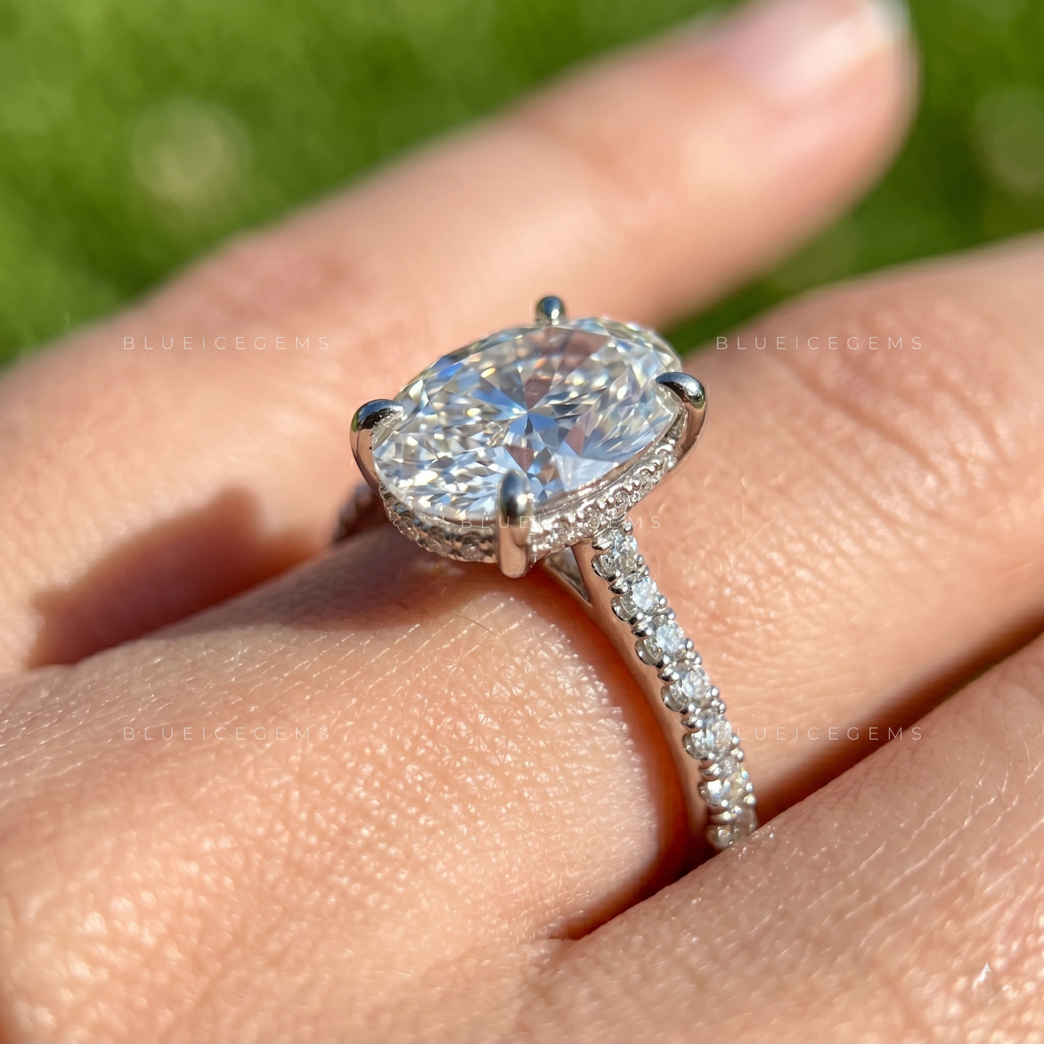 Radiant Constellation Oval Brilliant Cut Pavé Accent Engagement Ring