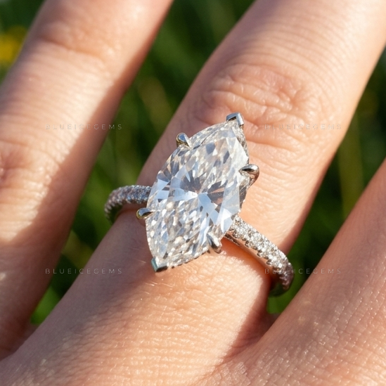 Splendid Marquise Brilliant Cut Pave Accented Heritage Engagement Ring