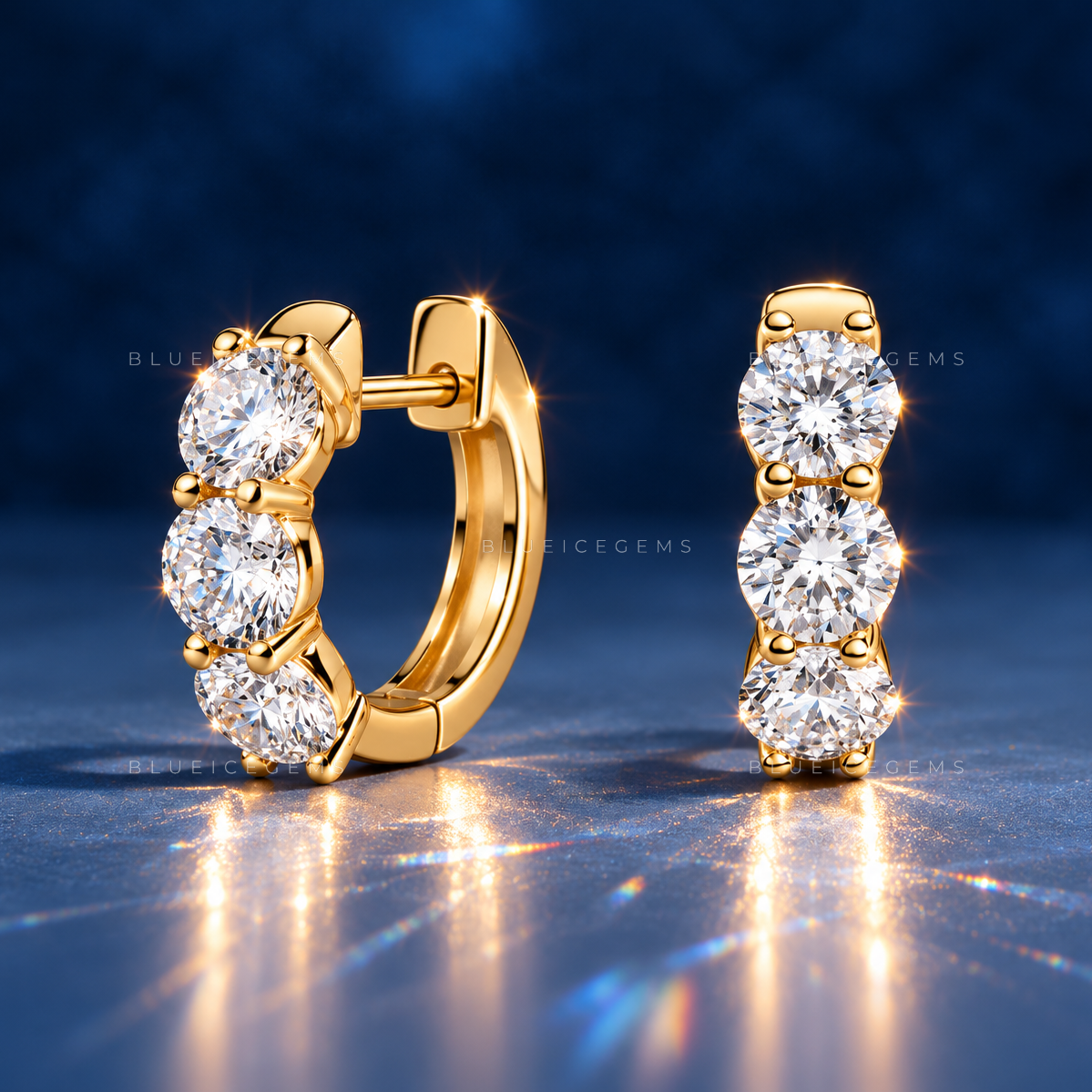 Shared Prong Diamond Huggie Earrings