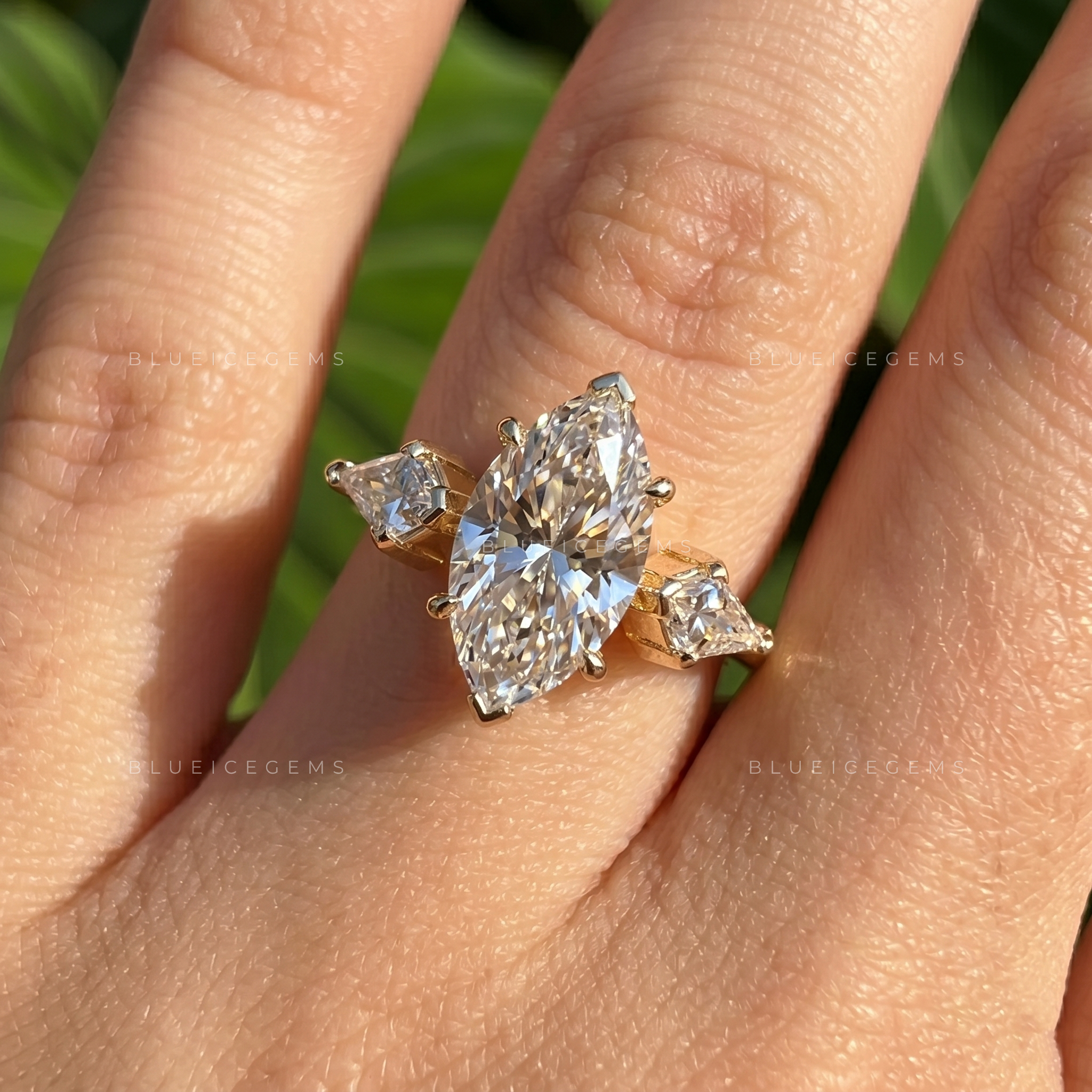 Dazzling Contour Marquise Cut Kite Side Stone Engagement Ring