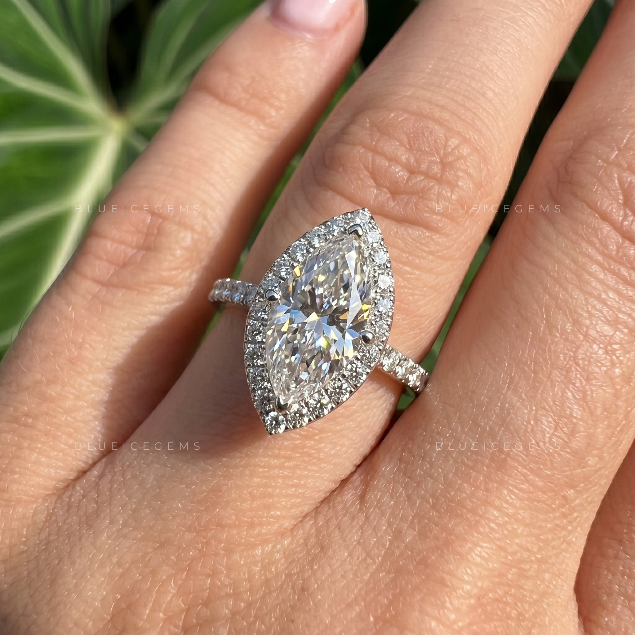 Regal Luminescence Marquise Cut Halo Cathedral Engagement Ring