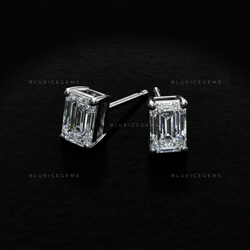 The Regal Vista: Emerald-Cut Diamond Stud Earrings