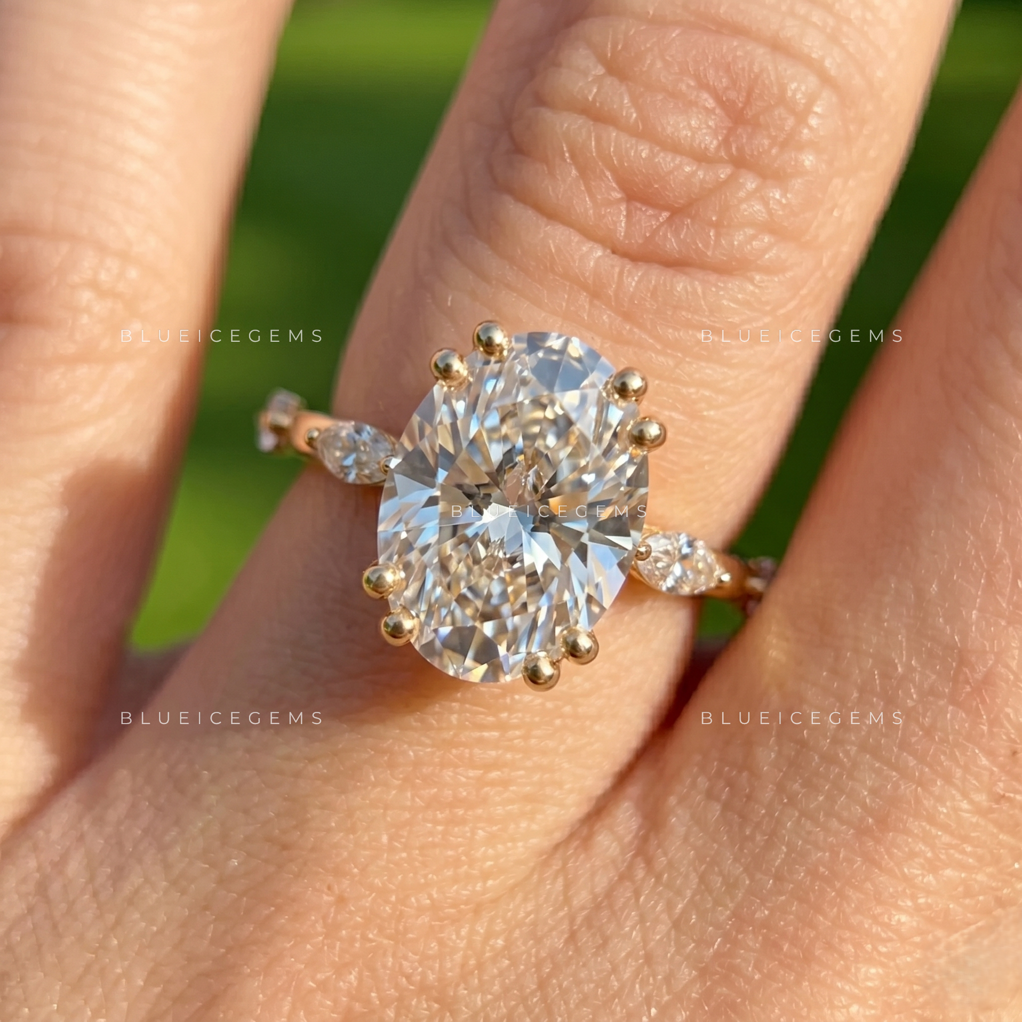 Whispering Elegance Oval Brilliant Marquise Accent Engagement Ring