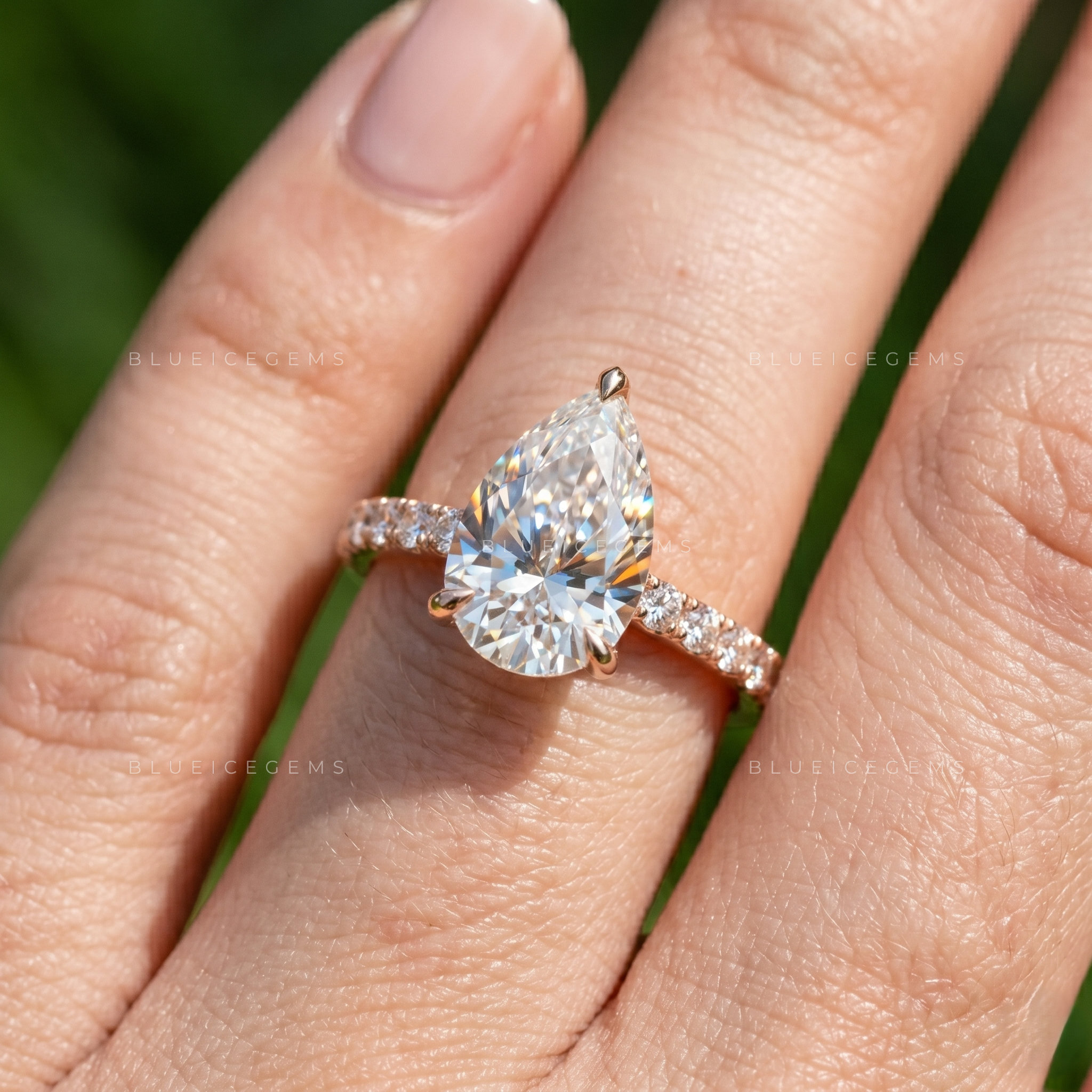 Elegant Pear Brilliant Cut Pave Accented Proposal Ring