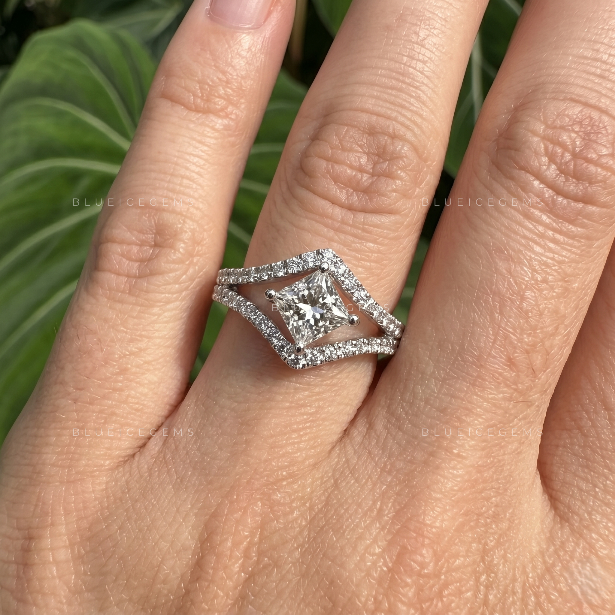 Majestic Splendor Princess Cut Split Shank Pavé Engagement Ring