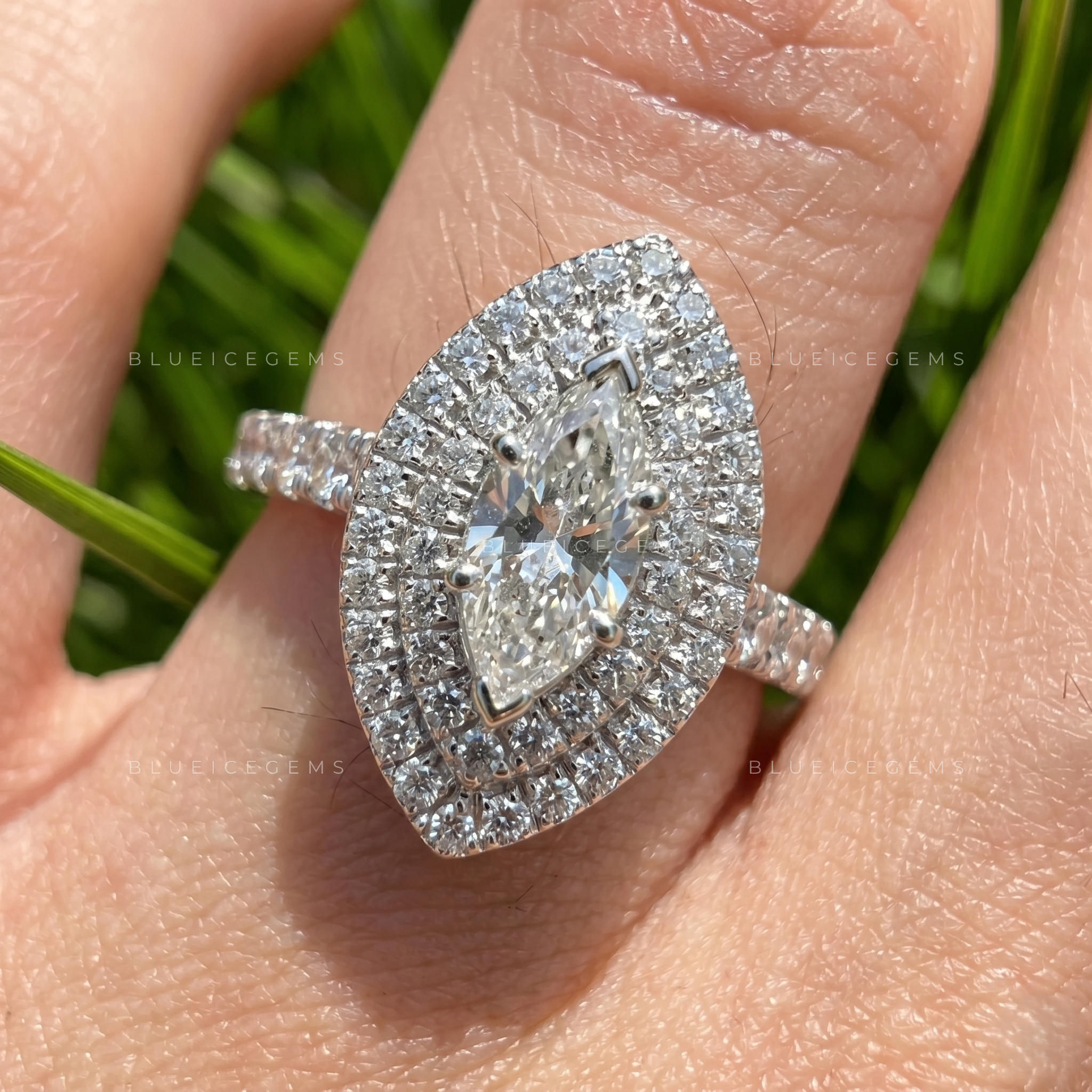 Sovereign Opulence Marquise Cut Double Halo Engagement Ring