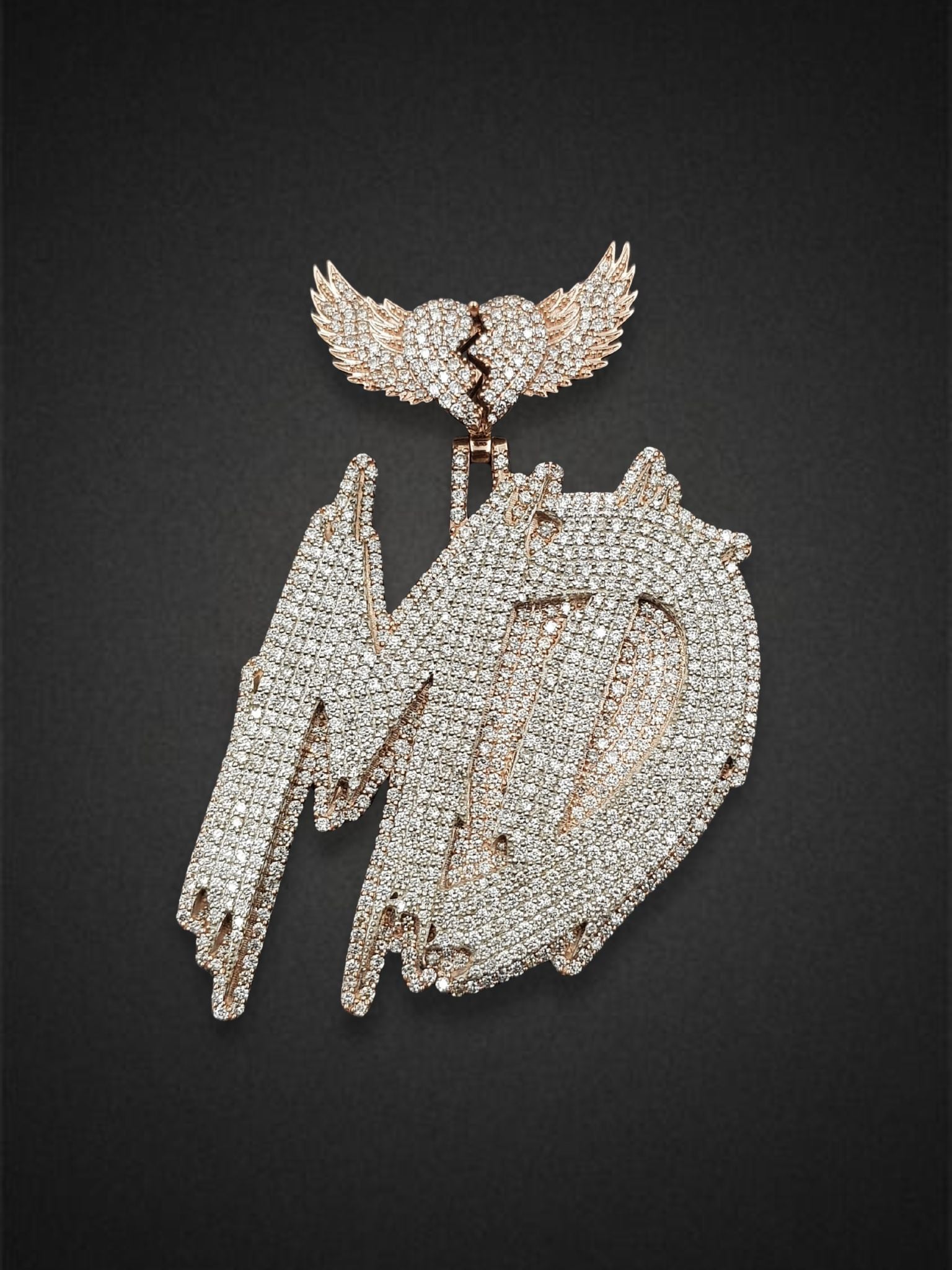 Flying Heart “MD” Iced Out Charm Pendant