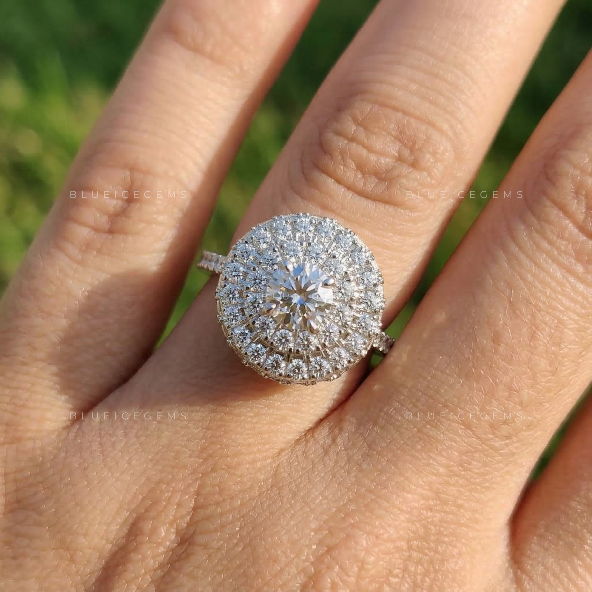 Celestial Luster Double Halo Ornate Handcrafted Wedding Ring