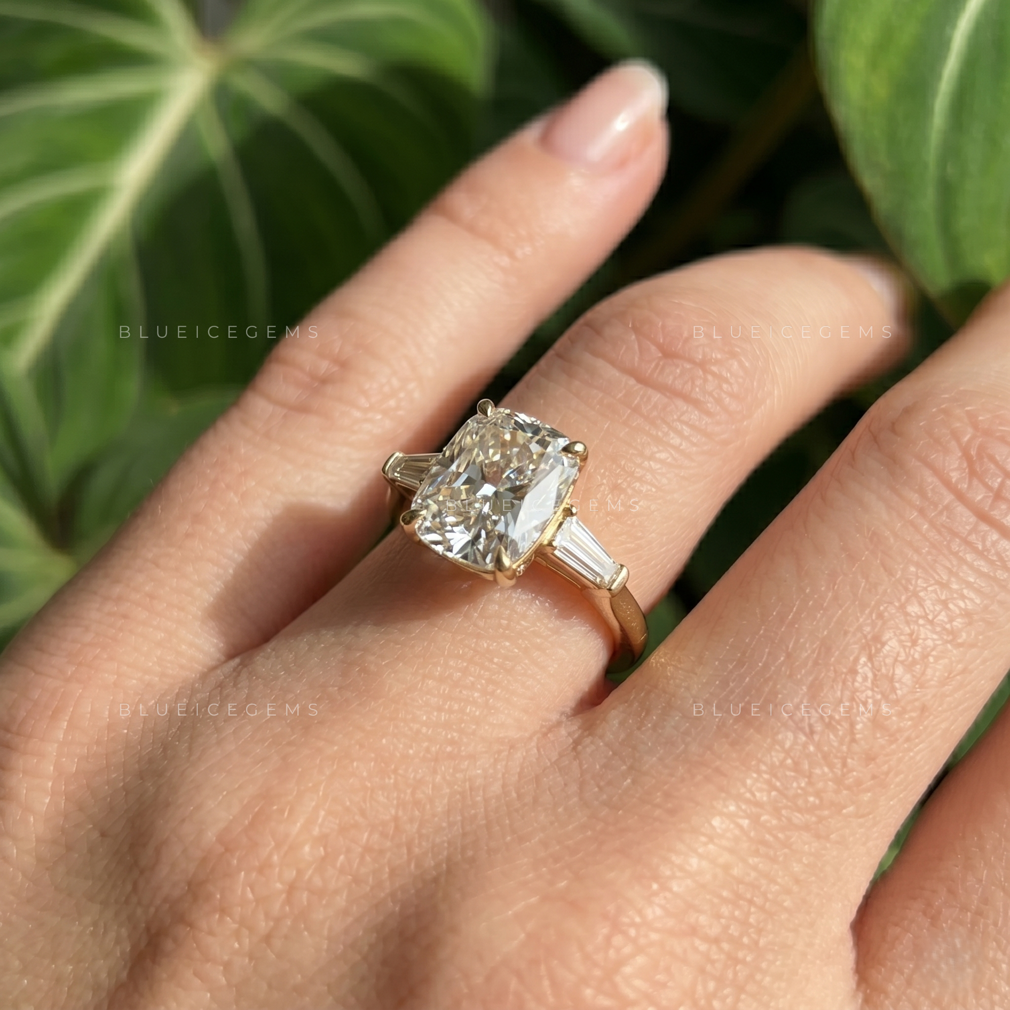 Regal Symphony Cushion Cut Three Stone Engagement Ring