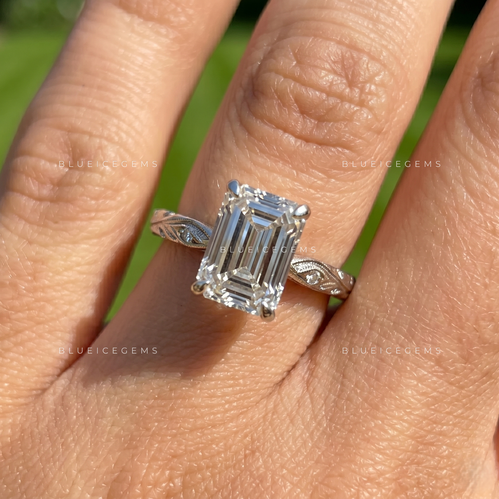Opulent Clarity Emerald Cut Accent Engagement Ring