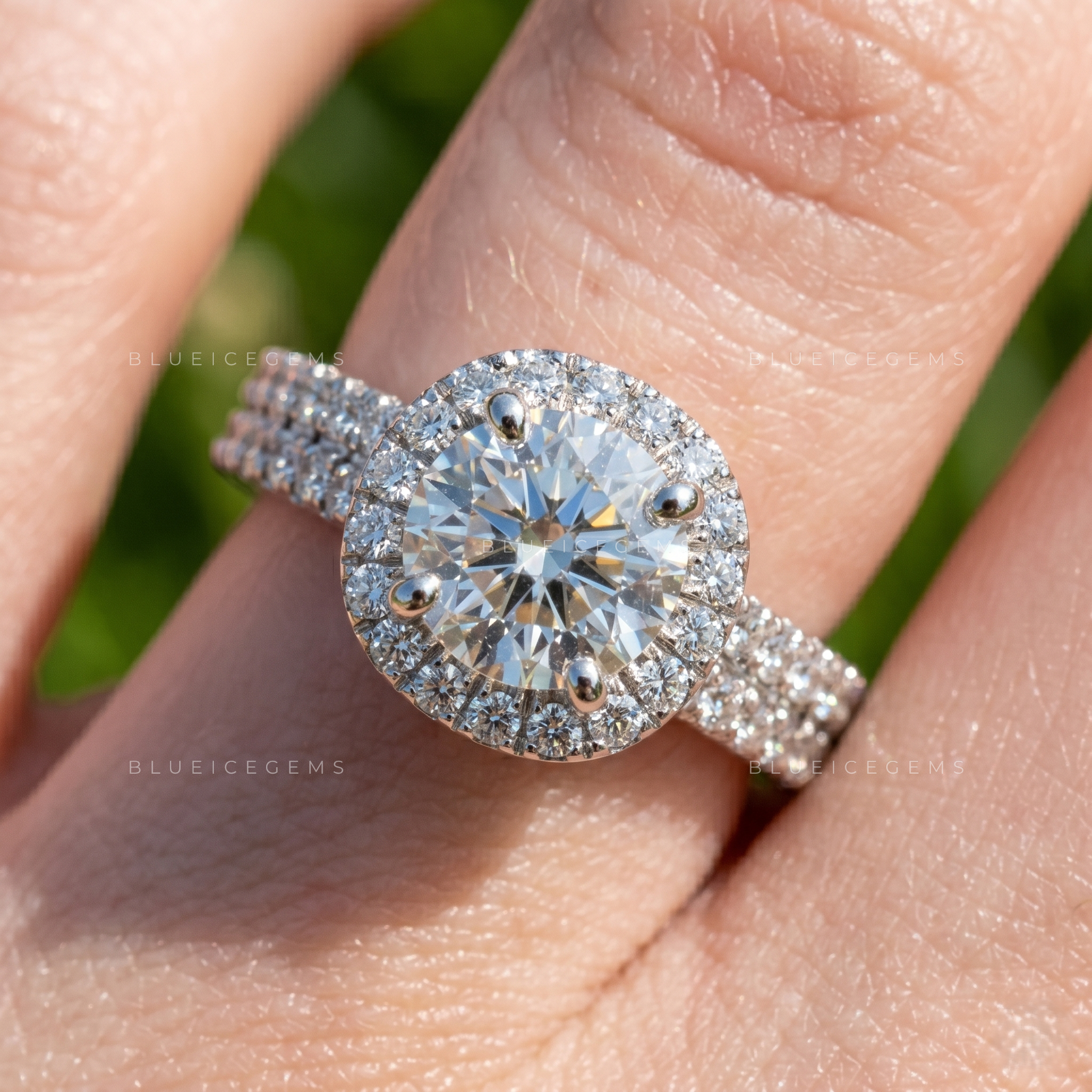 Majestic Splendor Round Brilliant Cut Halo Double Row Pave Engagement Ring