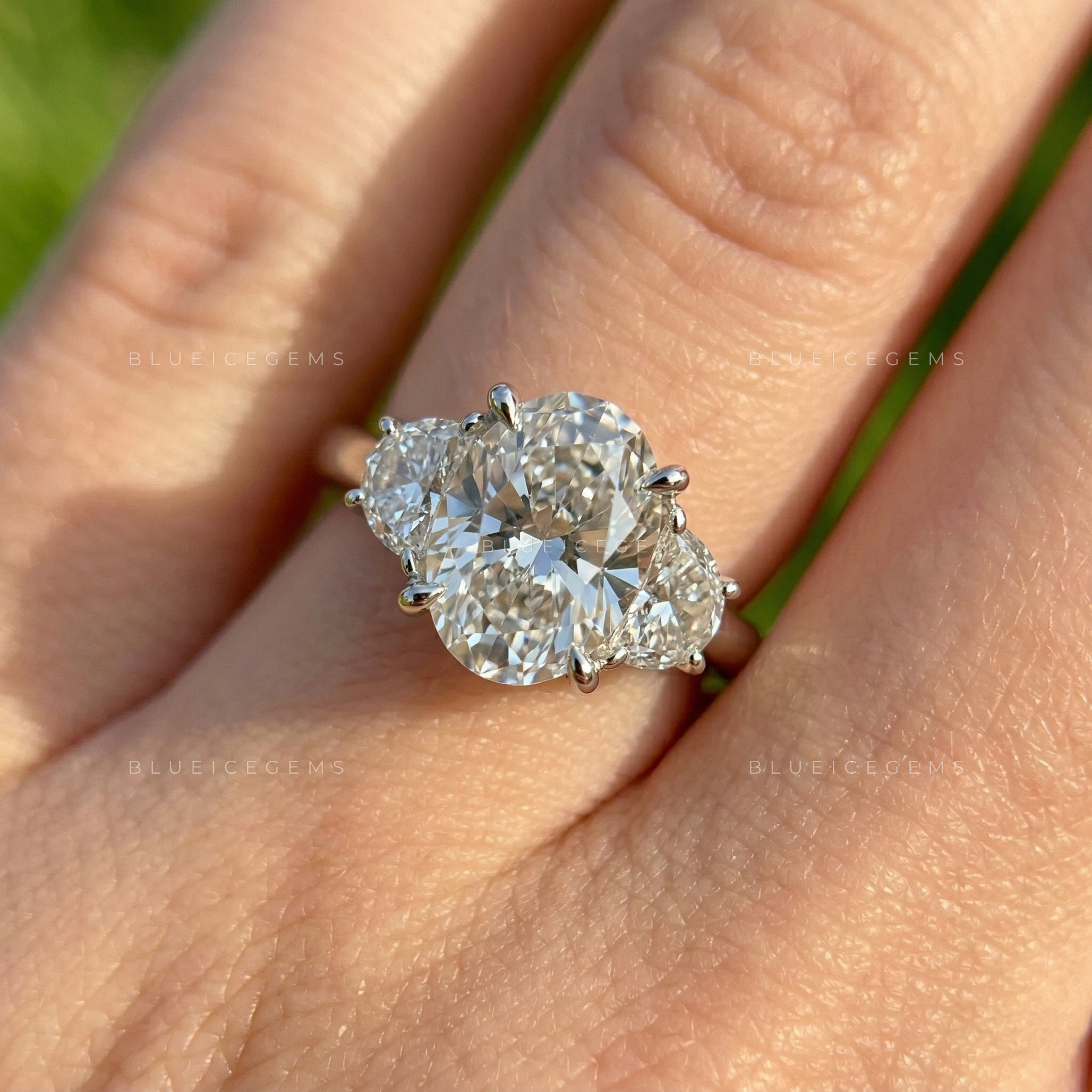 Elegant Aura Oval and Half Moon Cut Trilogy Ring