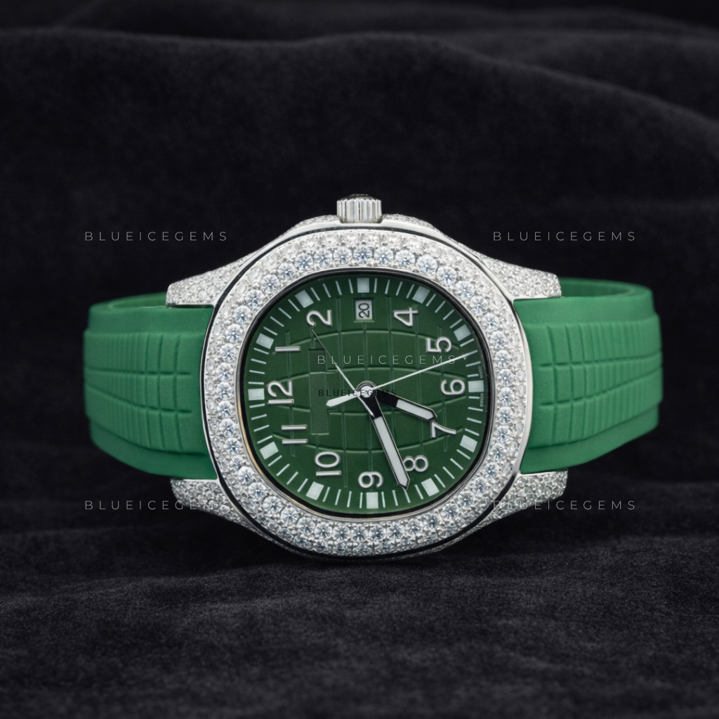 Green Zenith: Moissanite Iced-Out Custom Sports Watch