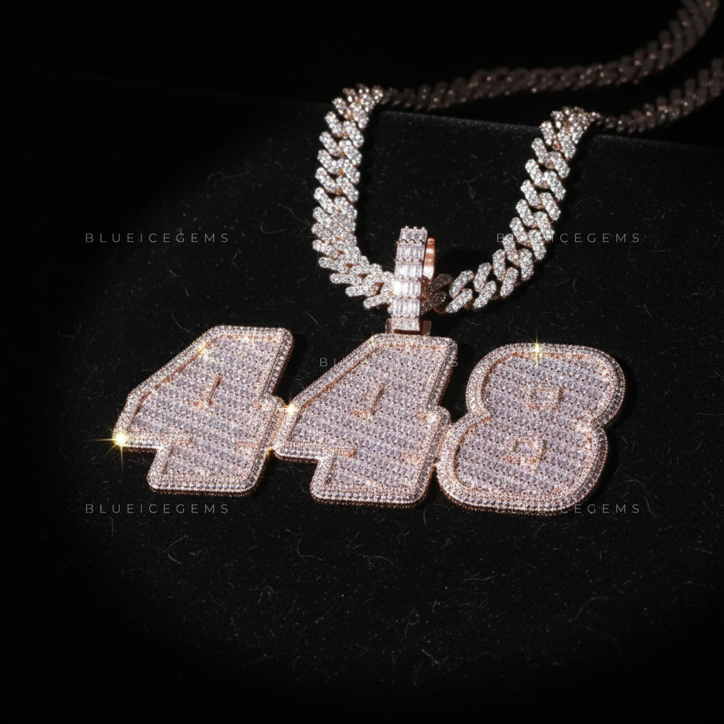 "448" Custom Iced-Out Block Number Pendant
