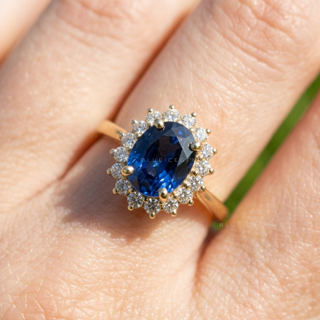 The "Royal Midnight" Oval Blue Sapphire: A Captivating Halo Statement
