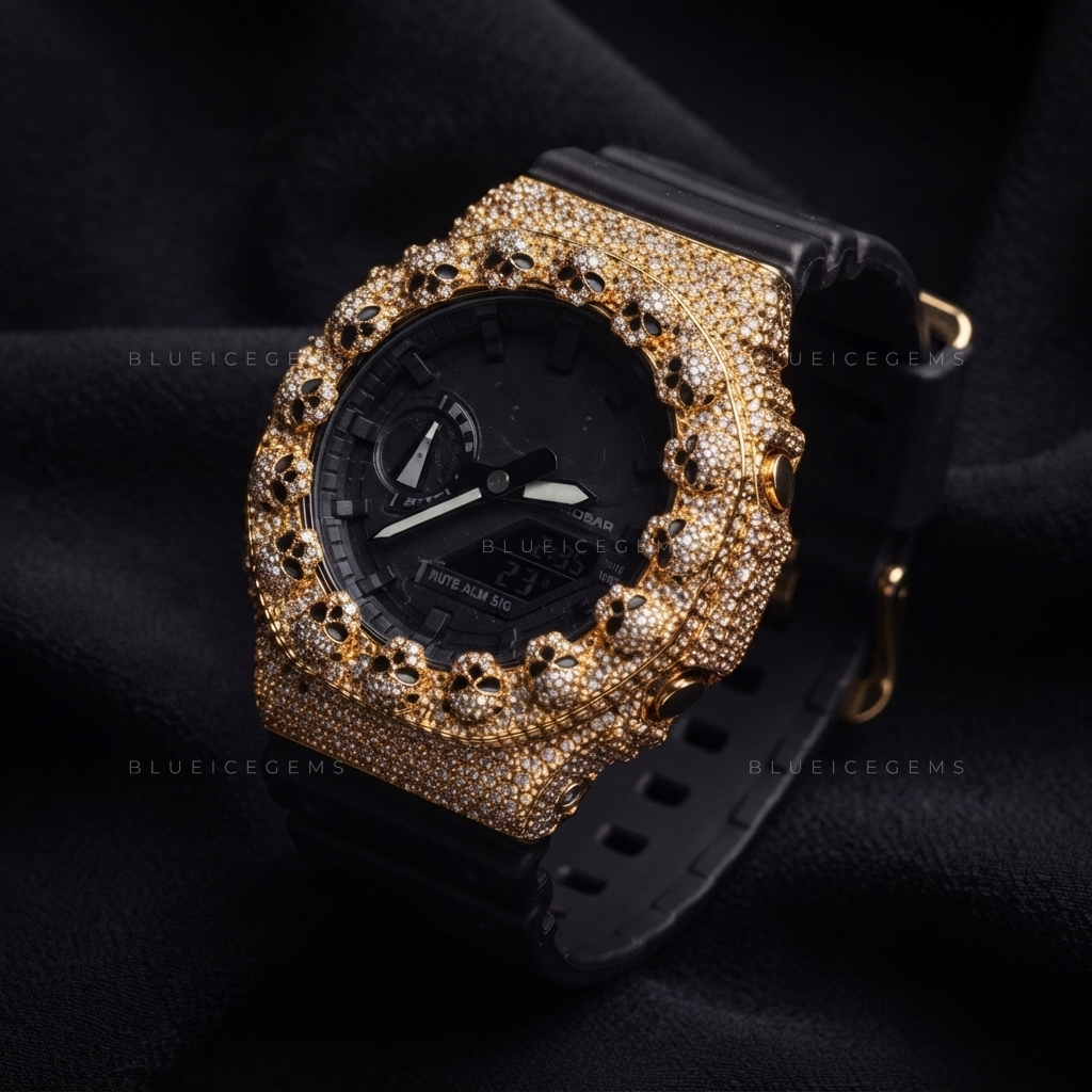 Golden Skull Phantom Iced Bezel – VVS Moissanite