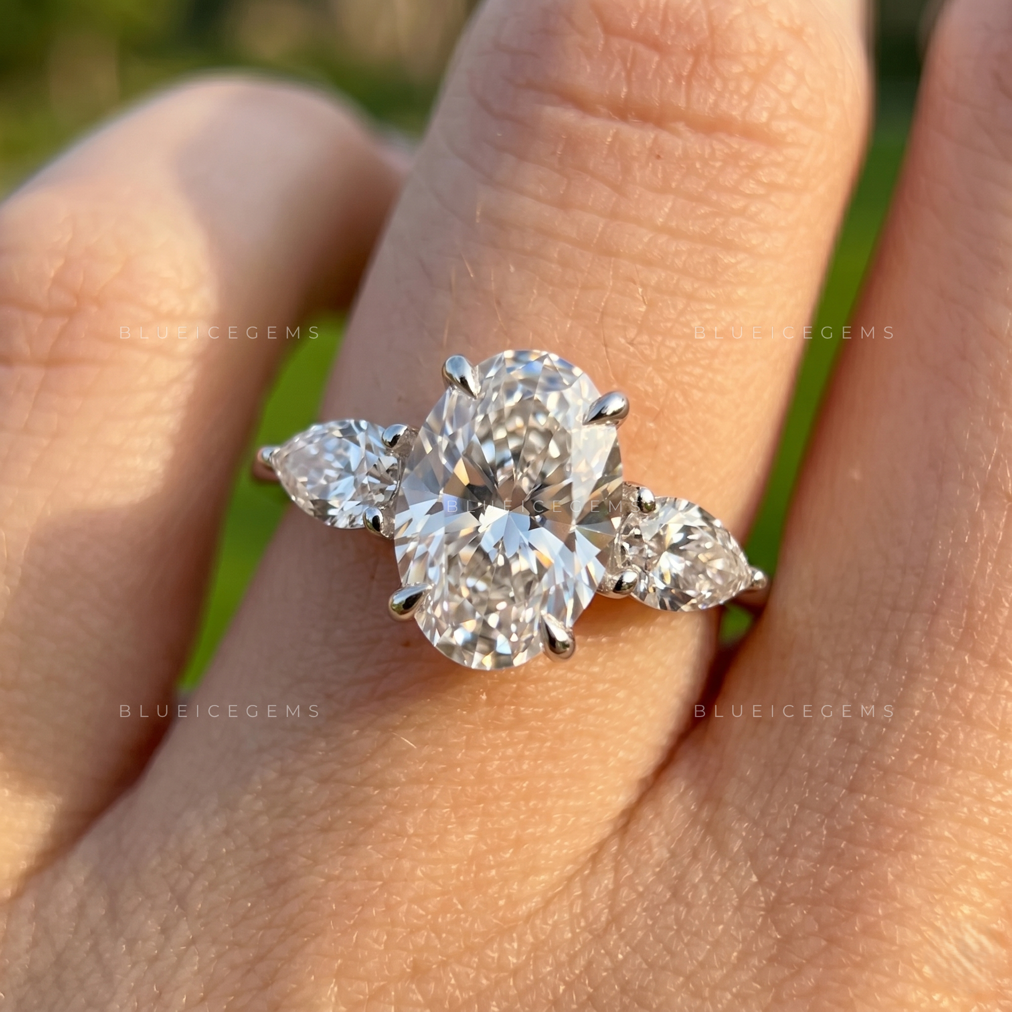 Ethereal Whispers Oval Cut Three-Stone Accent Engagement Ring