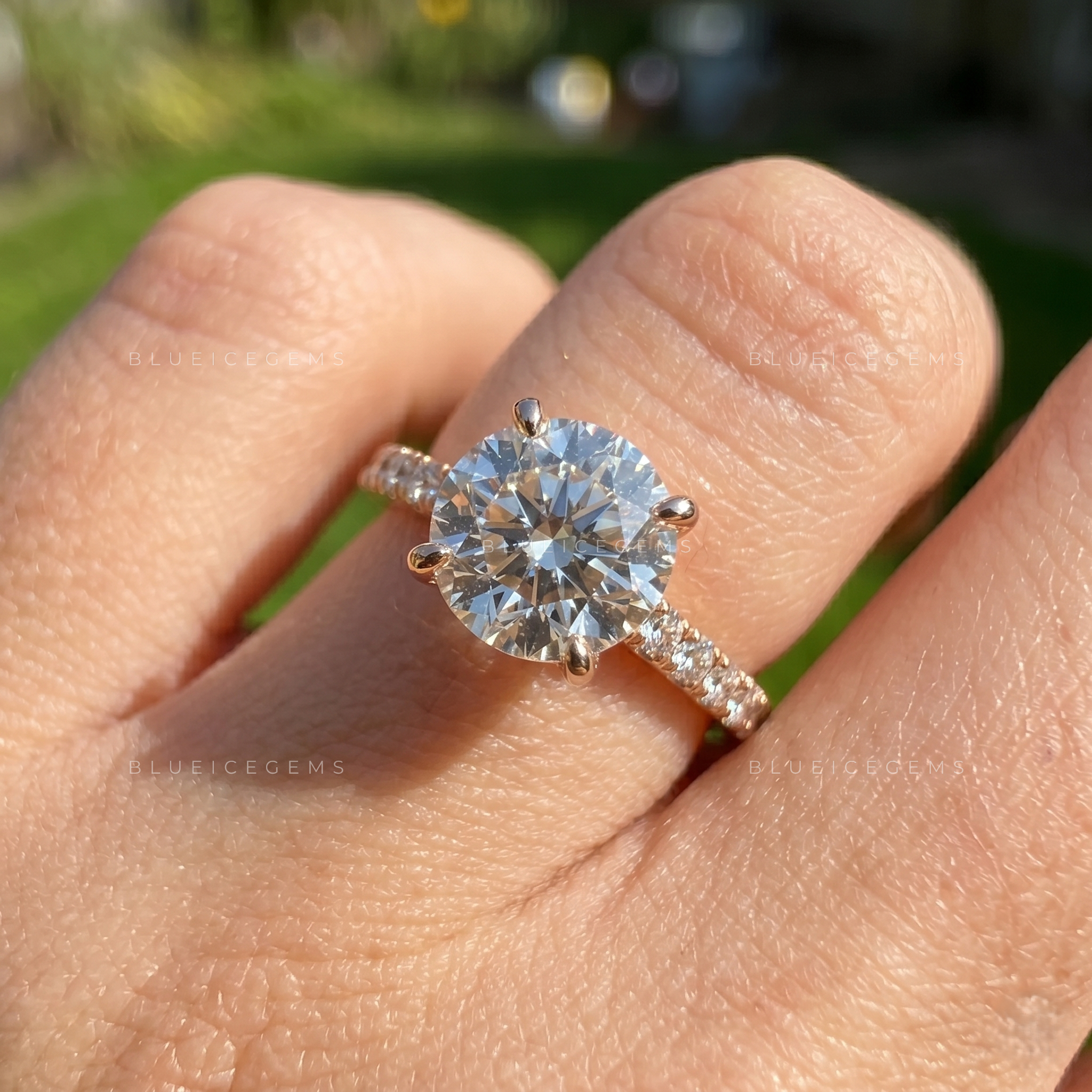 Classic Round Hidden Halo Statement Ring with Pave Setting