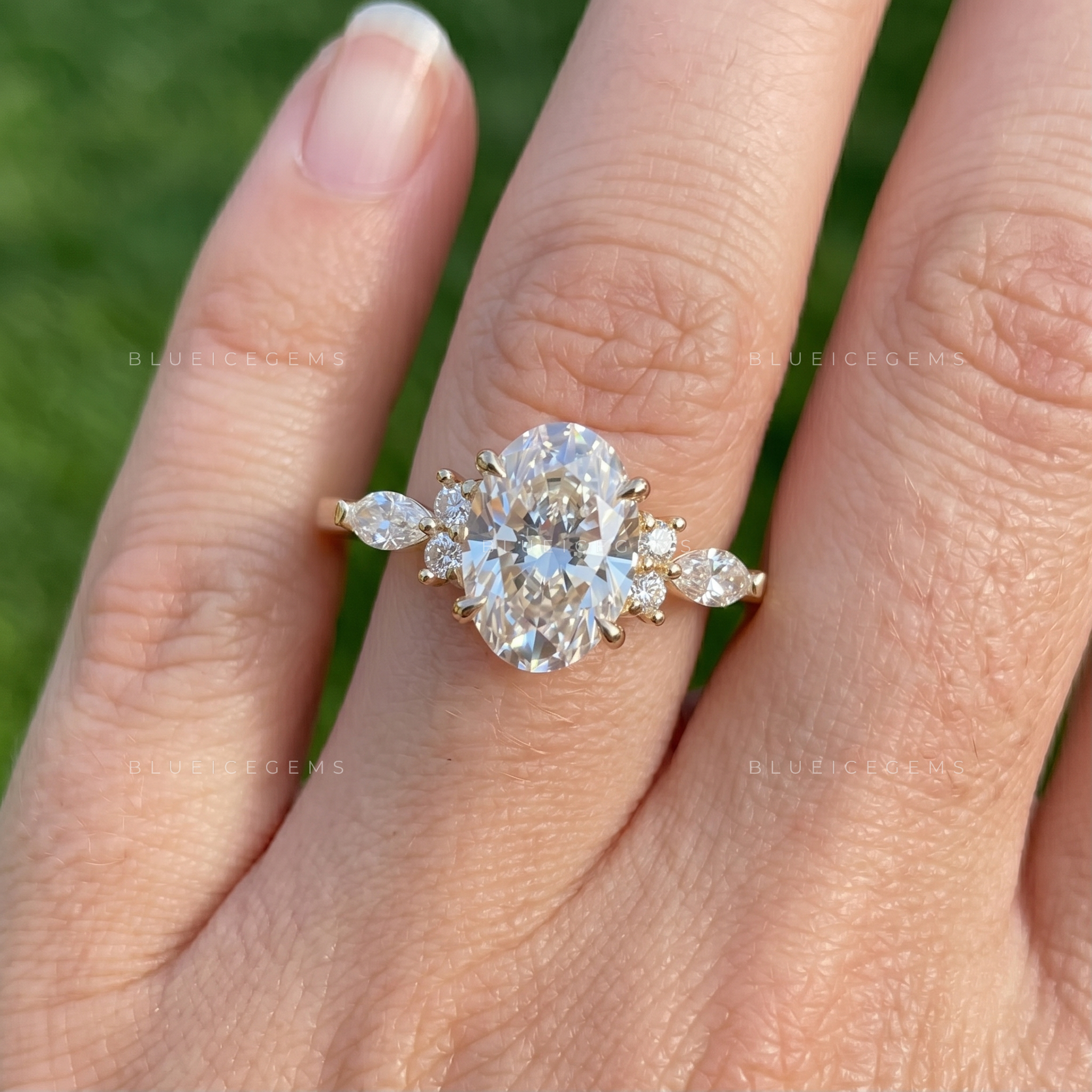 Enchanting Bloom Oval Cut Marquise Accent Engagement Ring