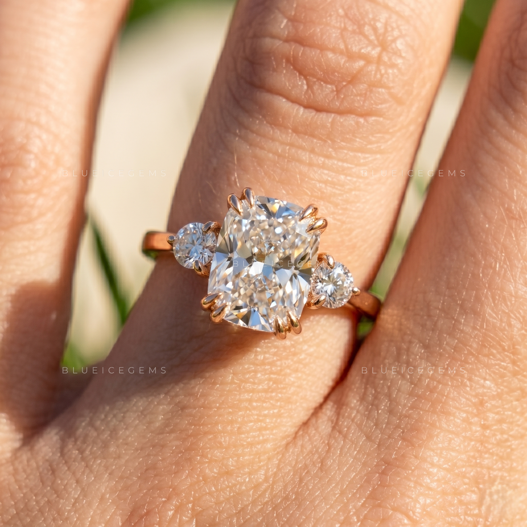 Majestic Cushion Brilliant Trilogy Artisanal Engagement Ring