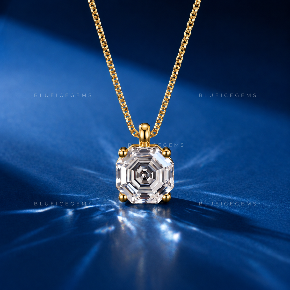 Octagonal Step Cut Solitaire Diamond Pendant