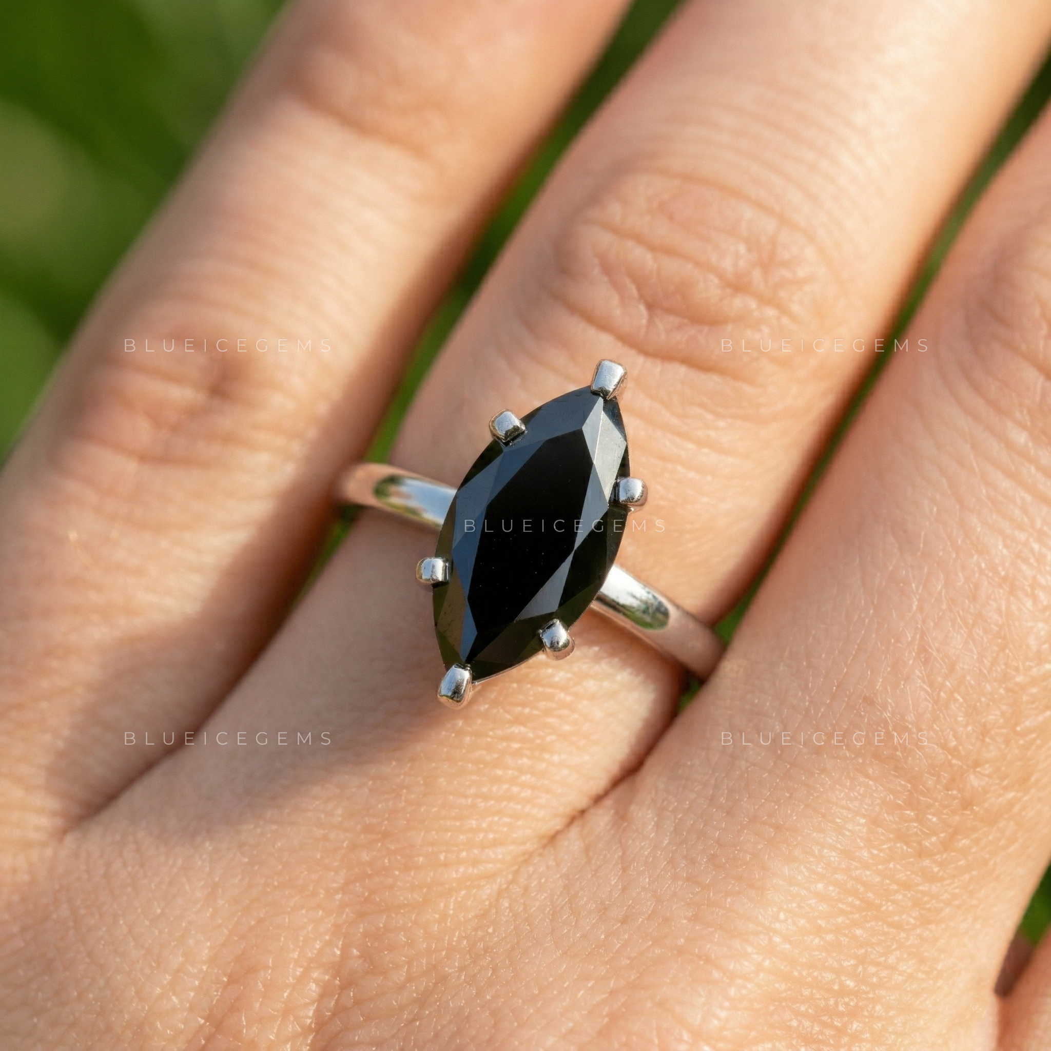 Midnight Noir Marquise Cut Black Diamond Hidden Halo Ring