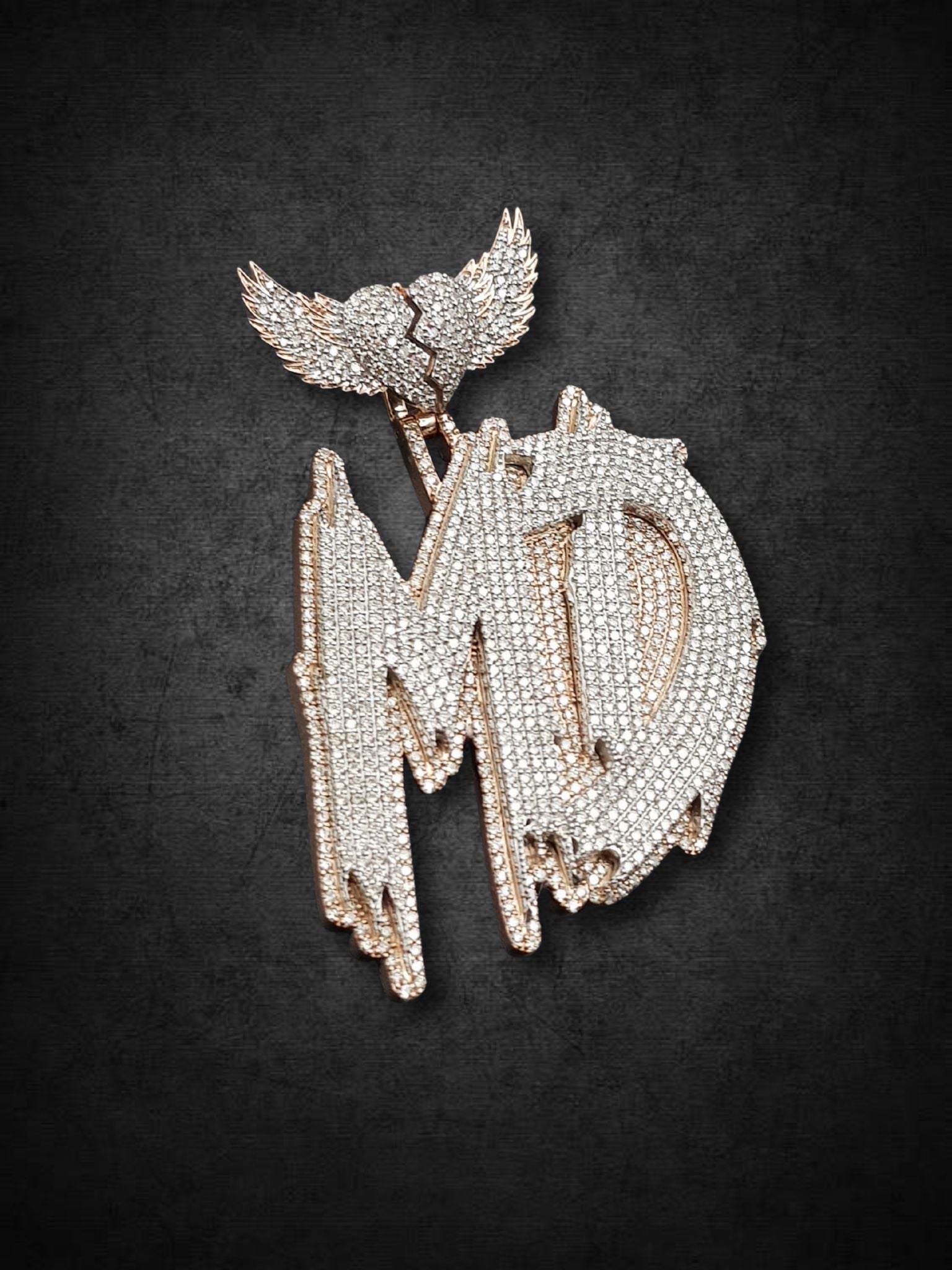 Flying Heart “MD” Iced Out Charm Pendant