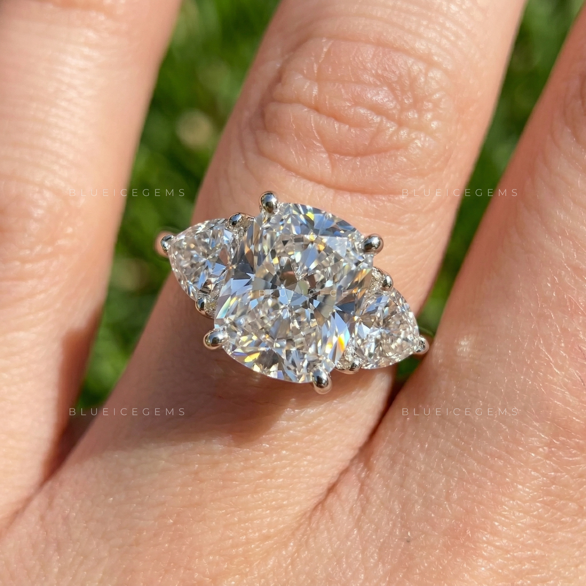 THE ETERNAL TRIO: Cushion Cut Three-Stone Statement Engagement Ring