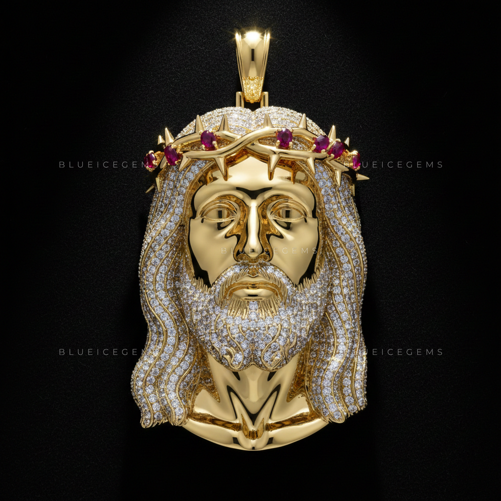 The "Ruby Sacrifice" Jesus Piece: Sculptural Gold & High-Density Frost Sovereign