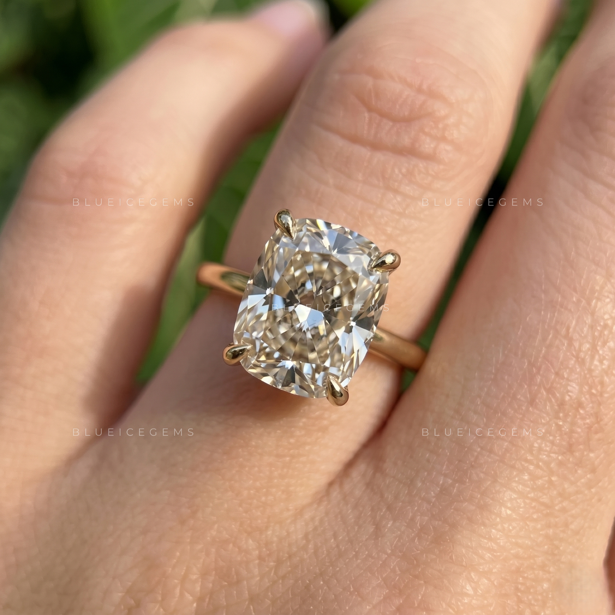 Elongated Cushion Cut Four Claw Solitaire Engagement Ring