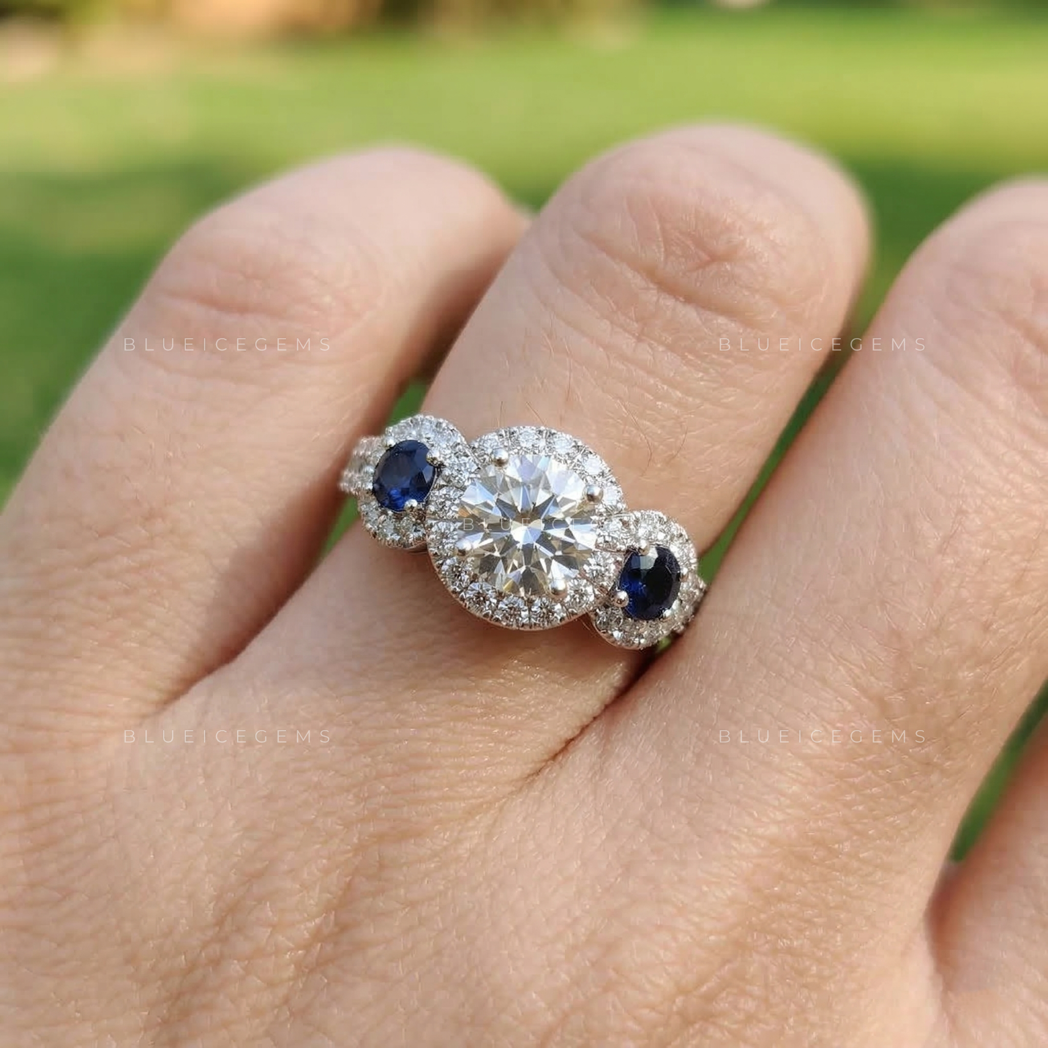 Majestic Azure Round Cut and Sapphire Ring