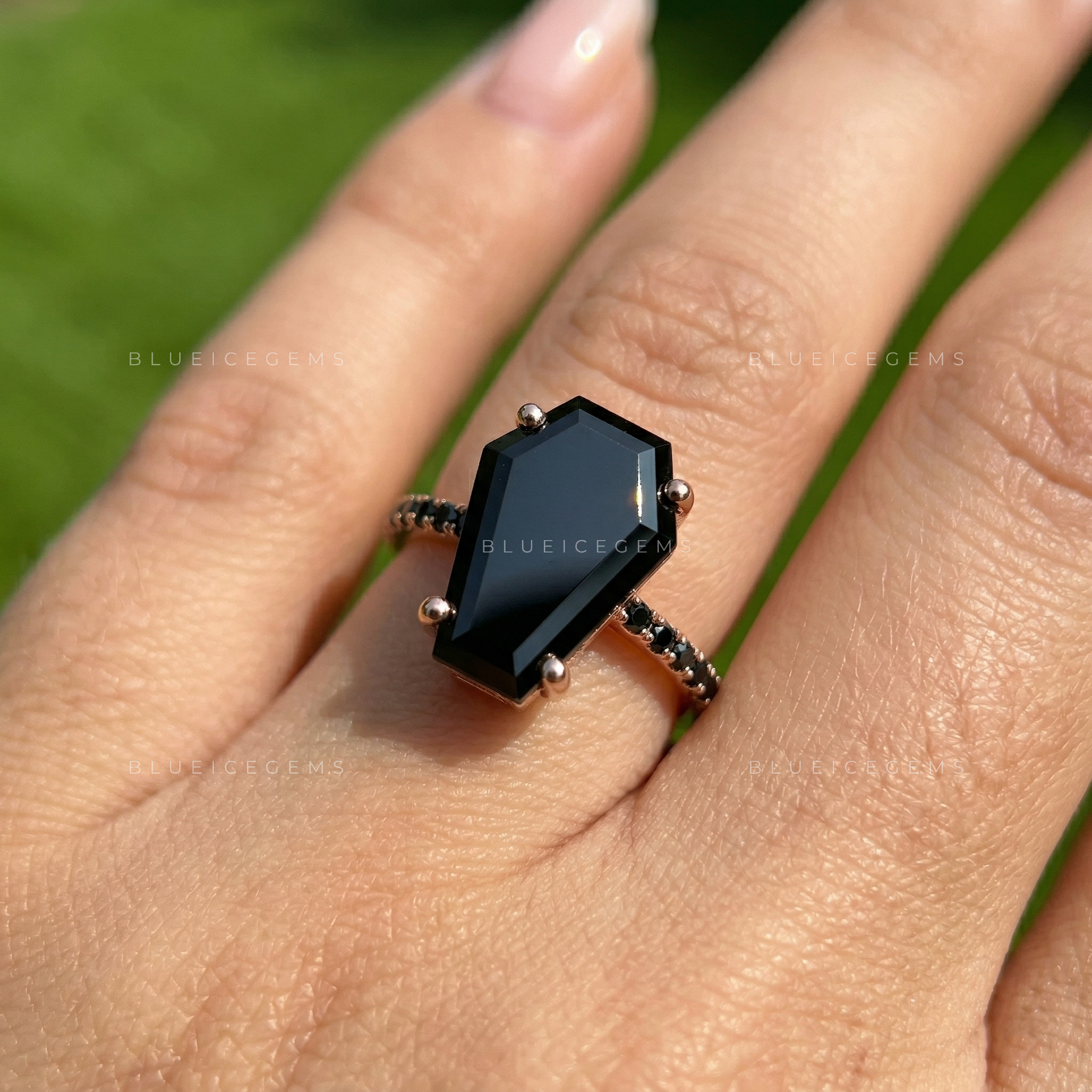Midnight Noir Grand Coffin Cut Black Diamond Monochromatic Ring