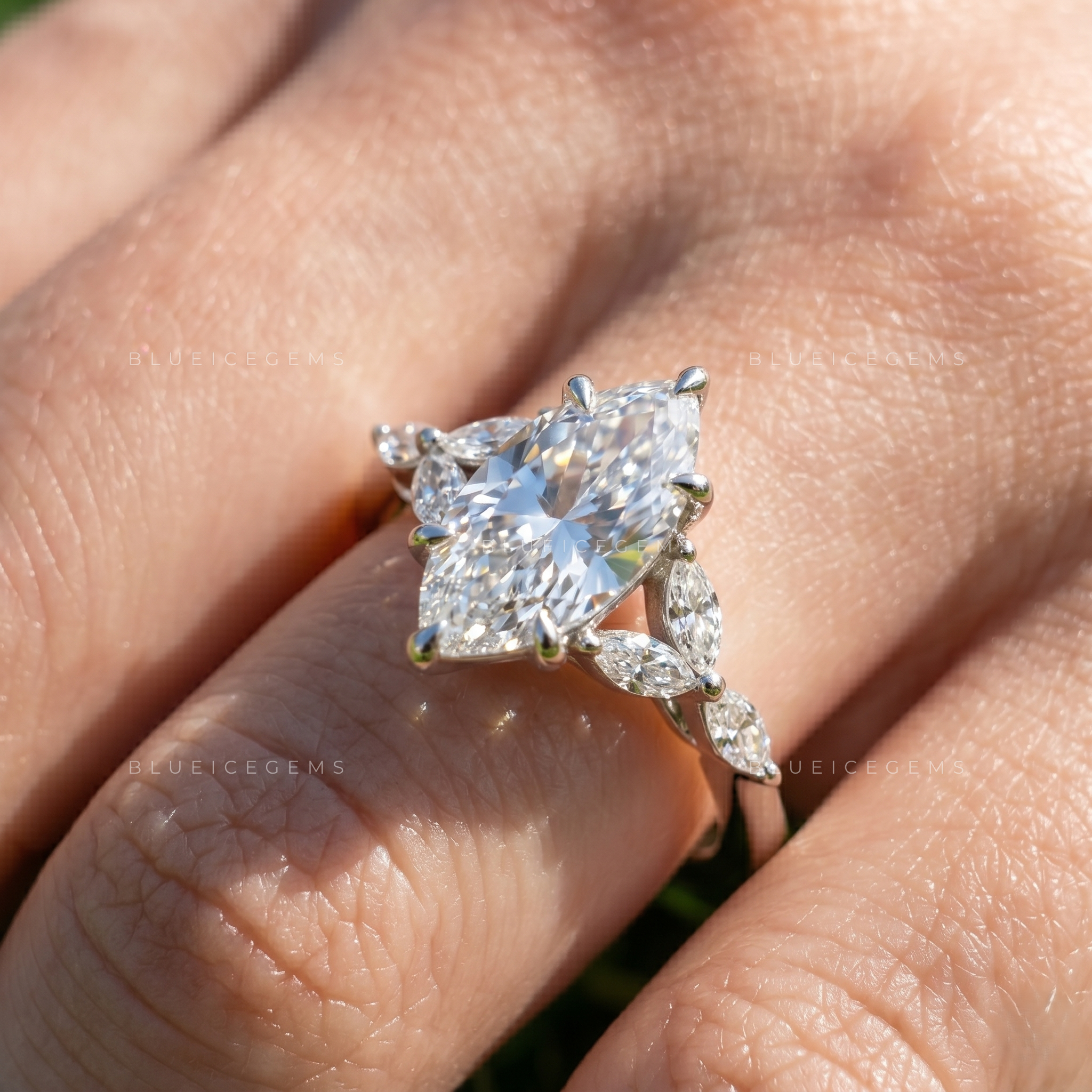 Infinite Allure Marquise Brilliant Cut Accented Solitaire Engagement Ring