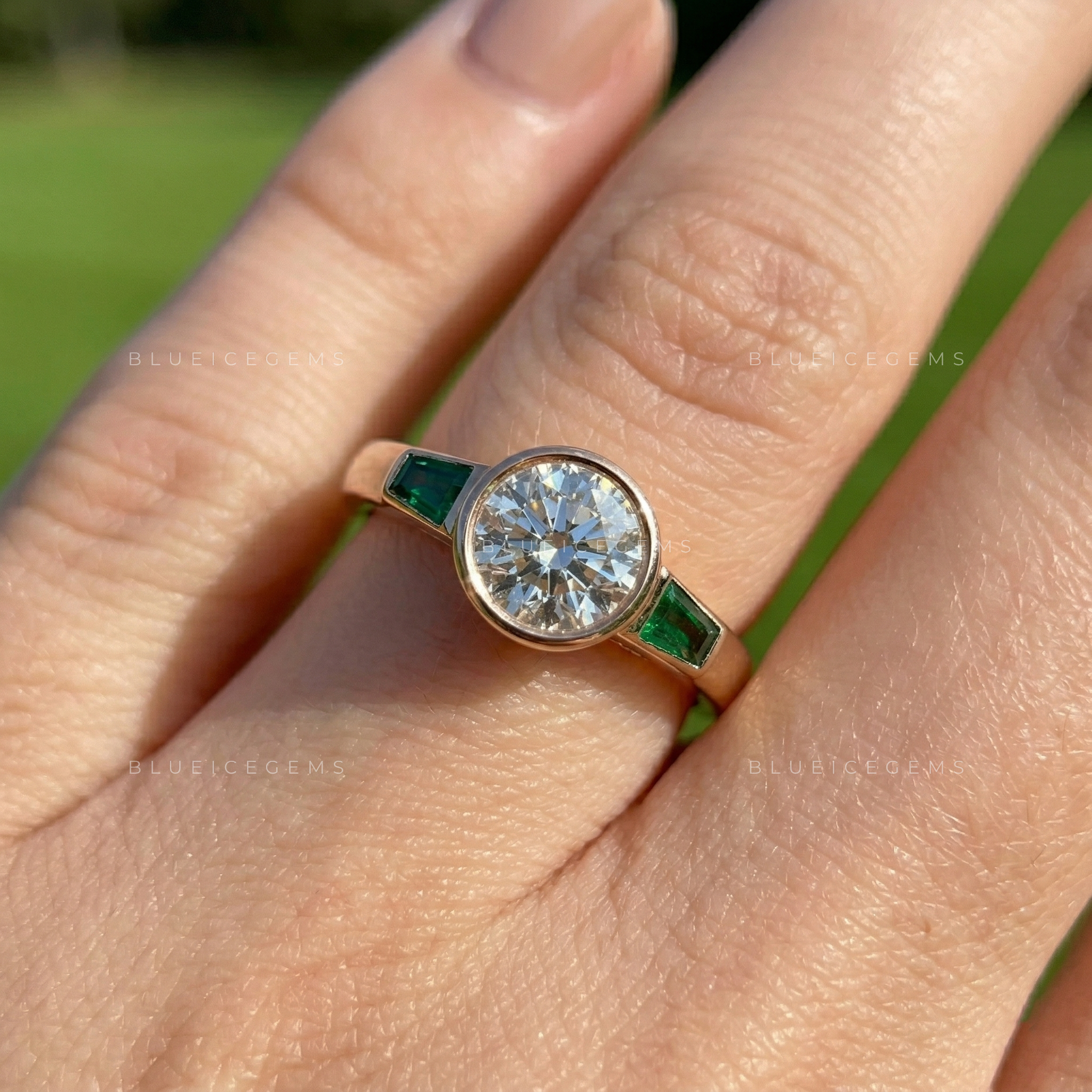 Enchanted Radiance Round and Emerald Tapered Baguette Ring