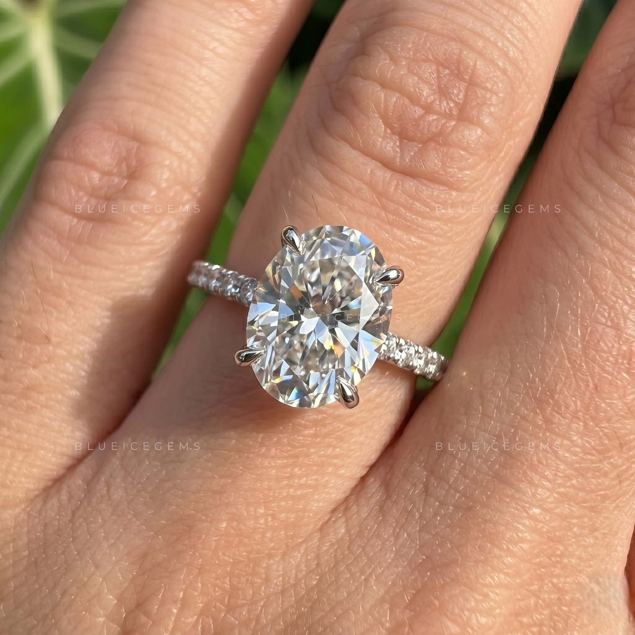 Timeless Allure Oval Cut Solitaire Engagement Ring with Pavé Band
