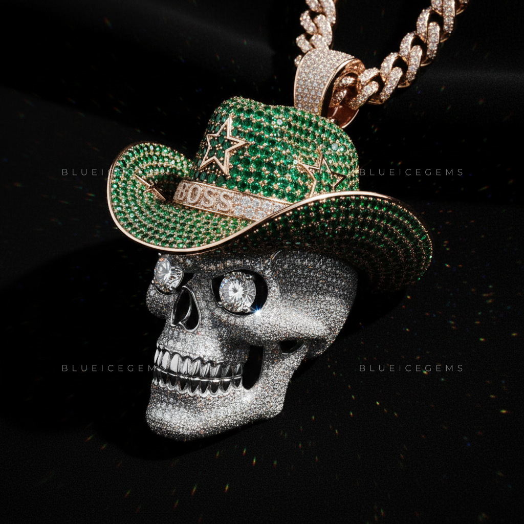 The "BOSS" Desperado: Emerald Cowboy Hat & Diamond Skull Sovereign
