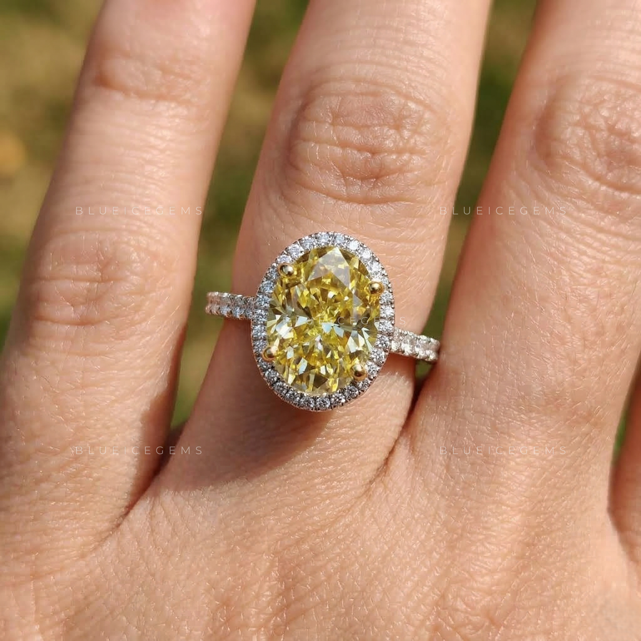 Sun-Kissed Oval Cut Pavé Engagement Ring