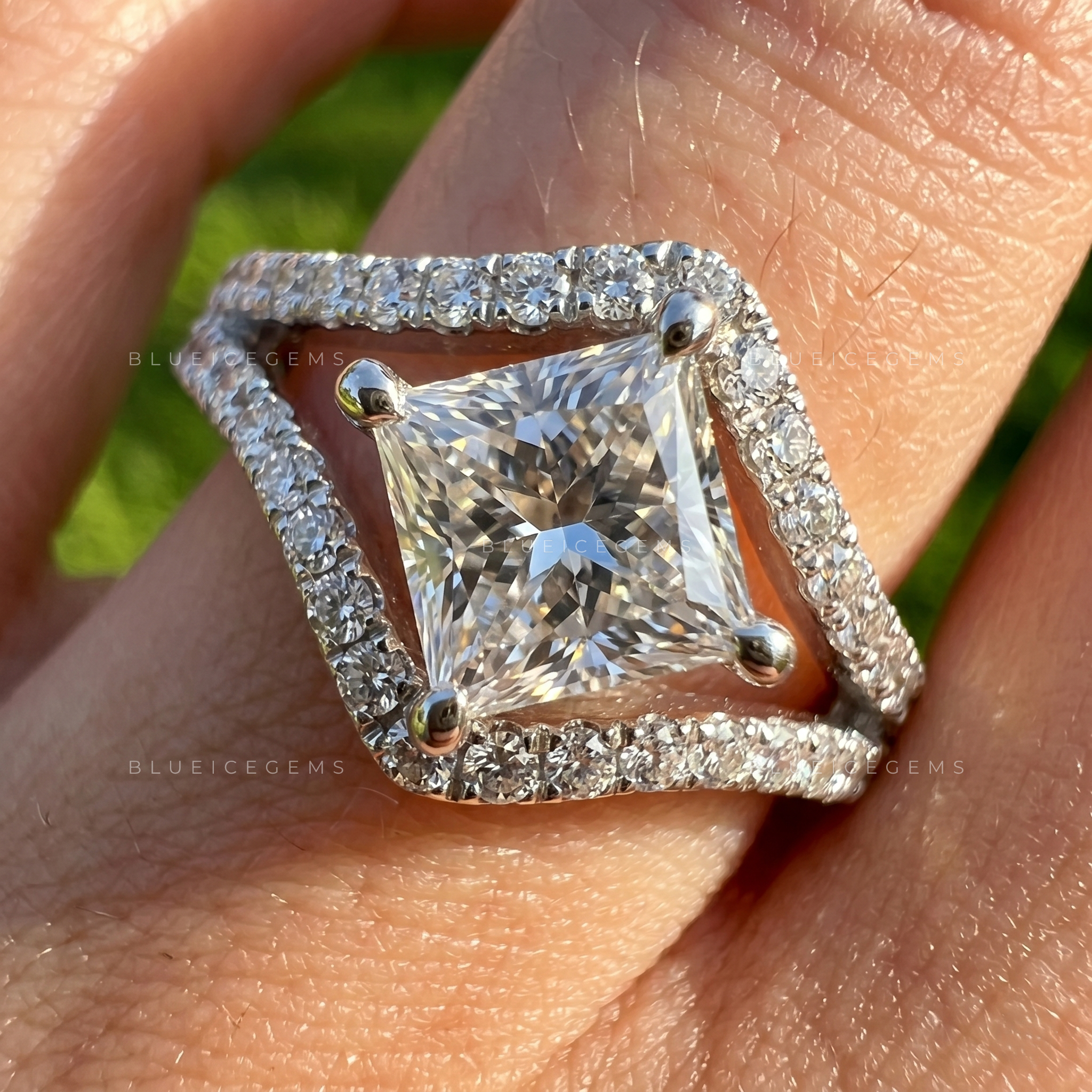 Artistic Open-Shank Princess Cut Statement Pave Band Ring
