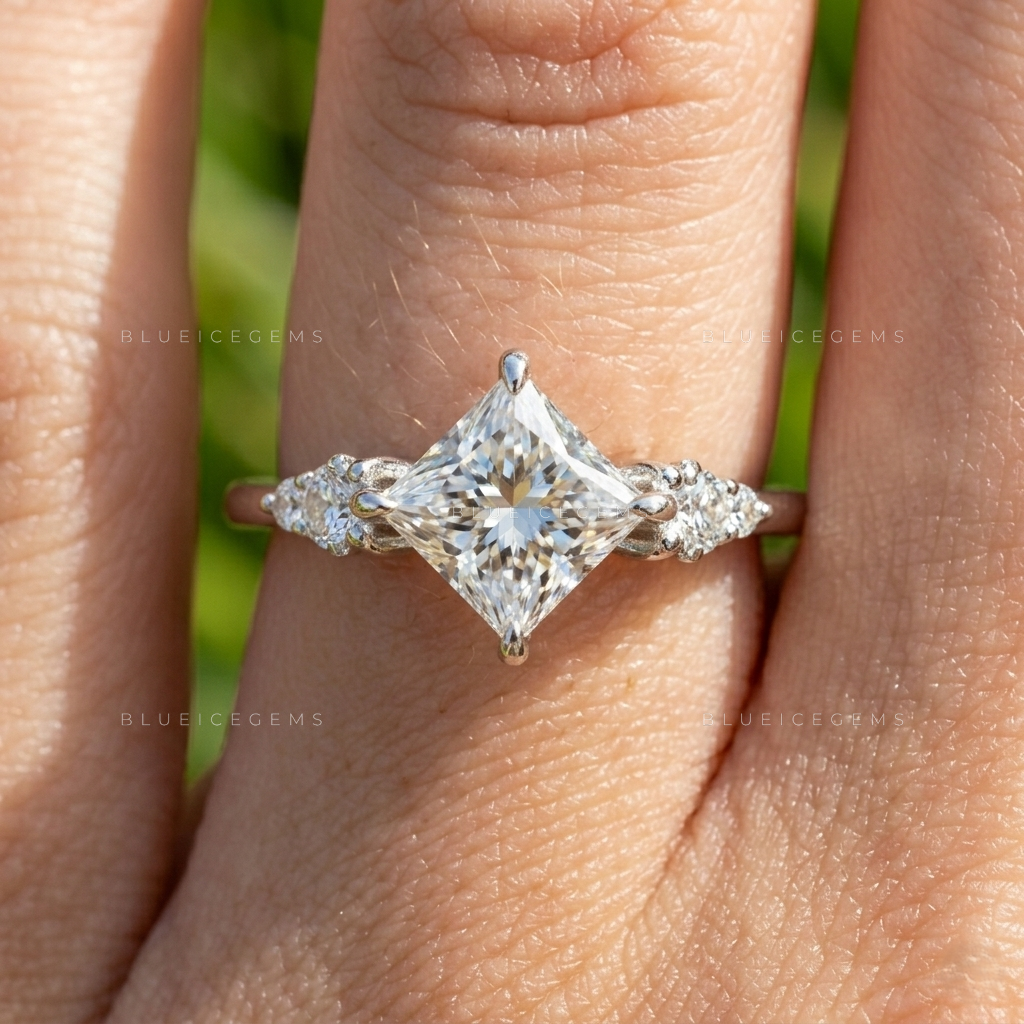 Geometric Princess Cut Compass Prong Trilogy Statement Ring