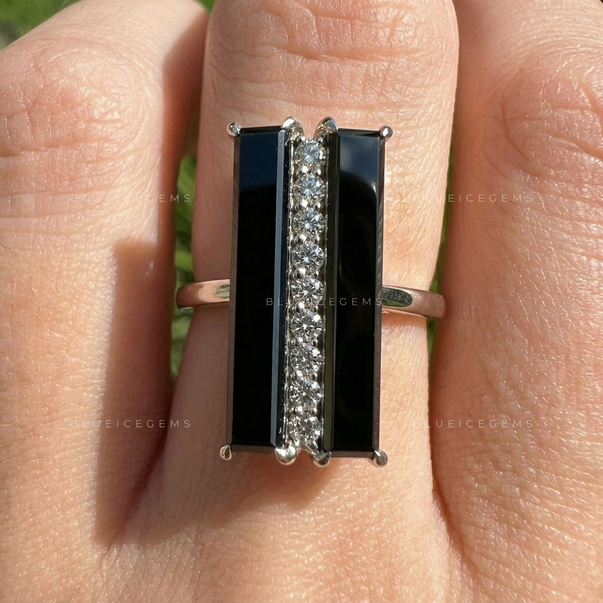 Midnight Noir Baguette Black Moissanite Statement Ring