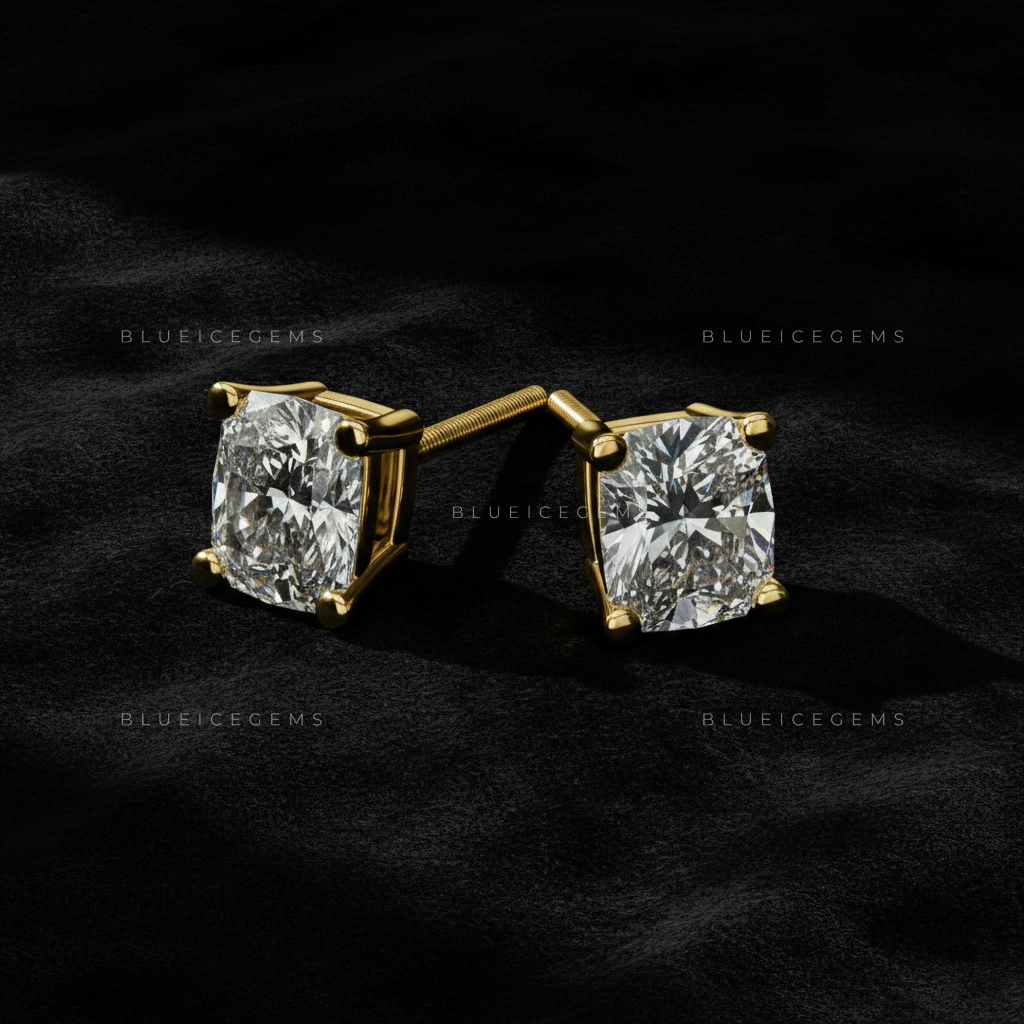 The Velvet Radiance: Cushion-Cut Diamond Stud Earrings