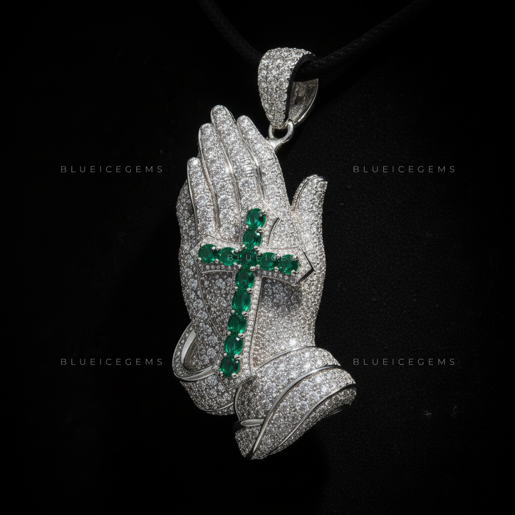 The Devotional Sovereign: Emerald Cross & Diamond Praying Hands