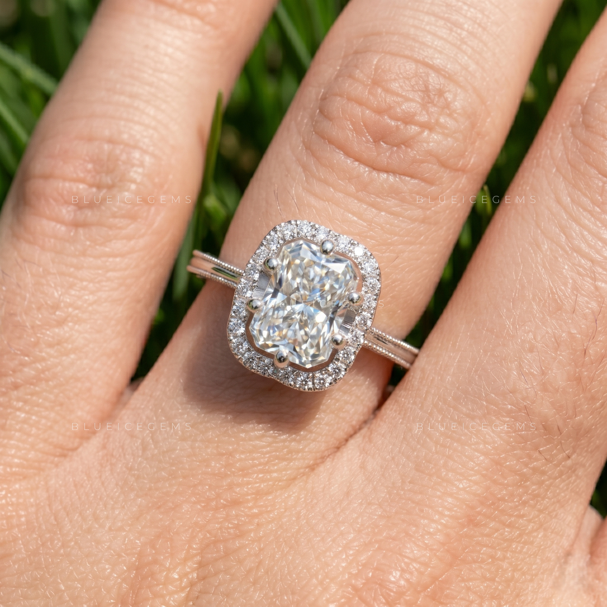 Luminous Aura Radiant Brilliant Cut Pave Accent Engagement Ring